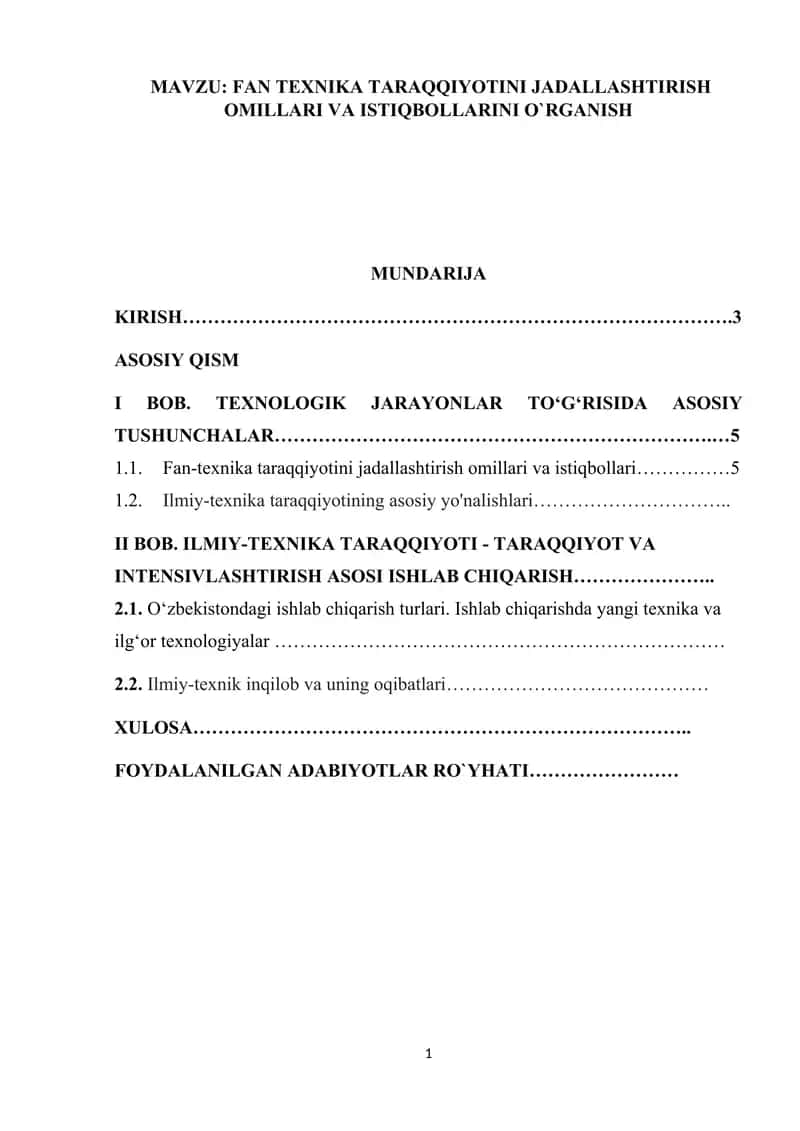 Fan Texnika Taraqqiyotini Jadallashtirish Omillari va Istiqbollari