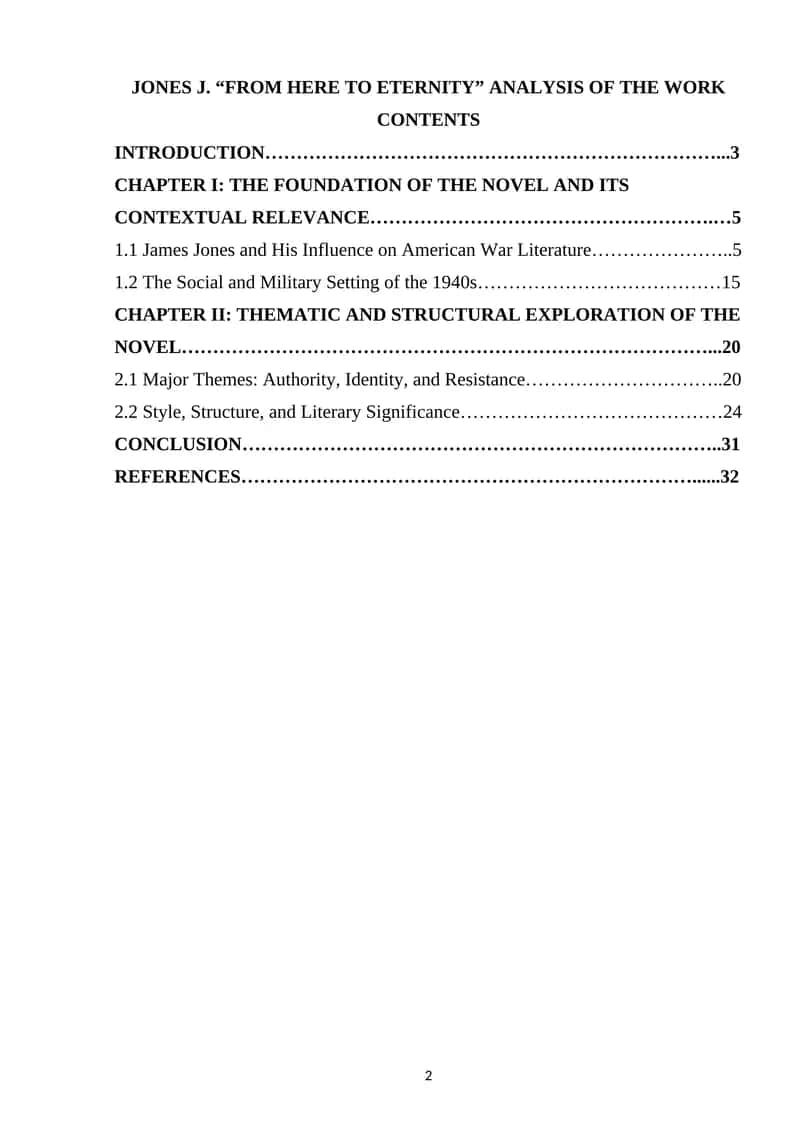 JONES J. “FROM HERE TO ETERNITY” ANALYSIS OF THE WORK