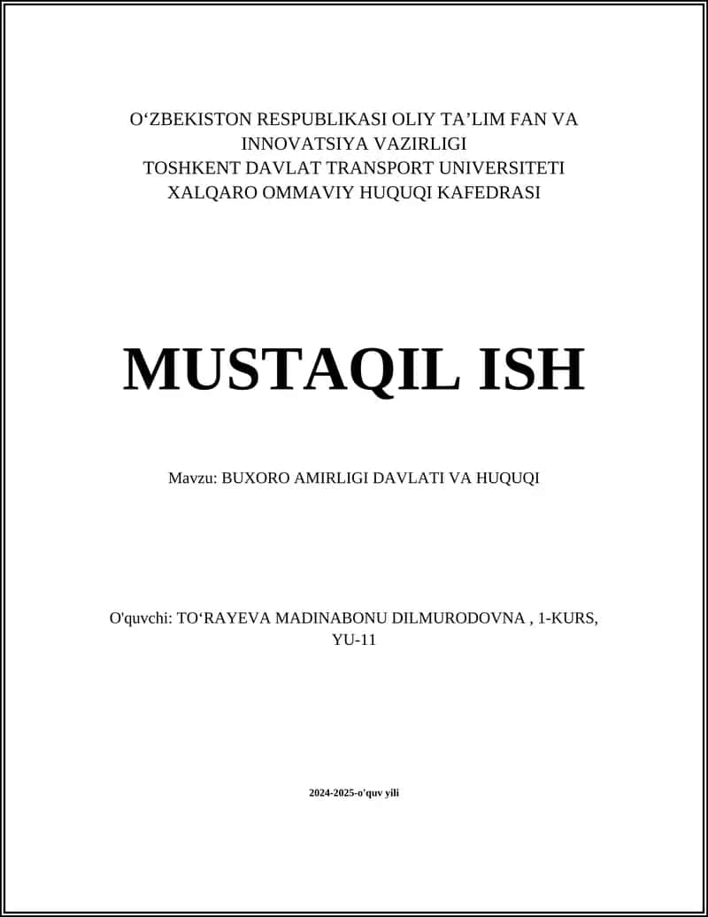 Buxoro Amirligi Davlati va Huquqi