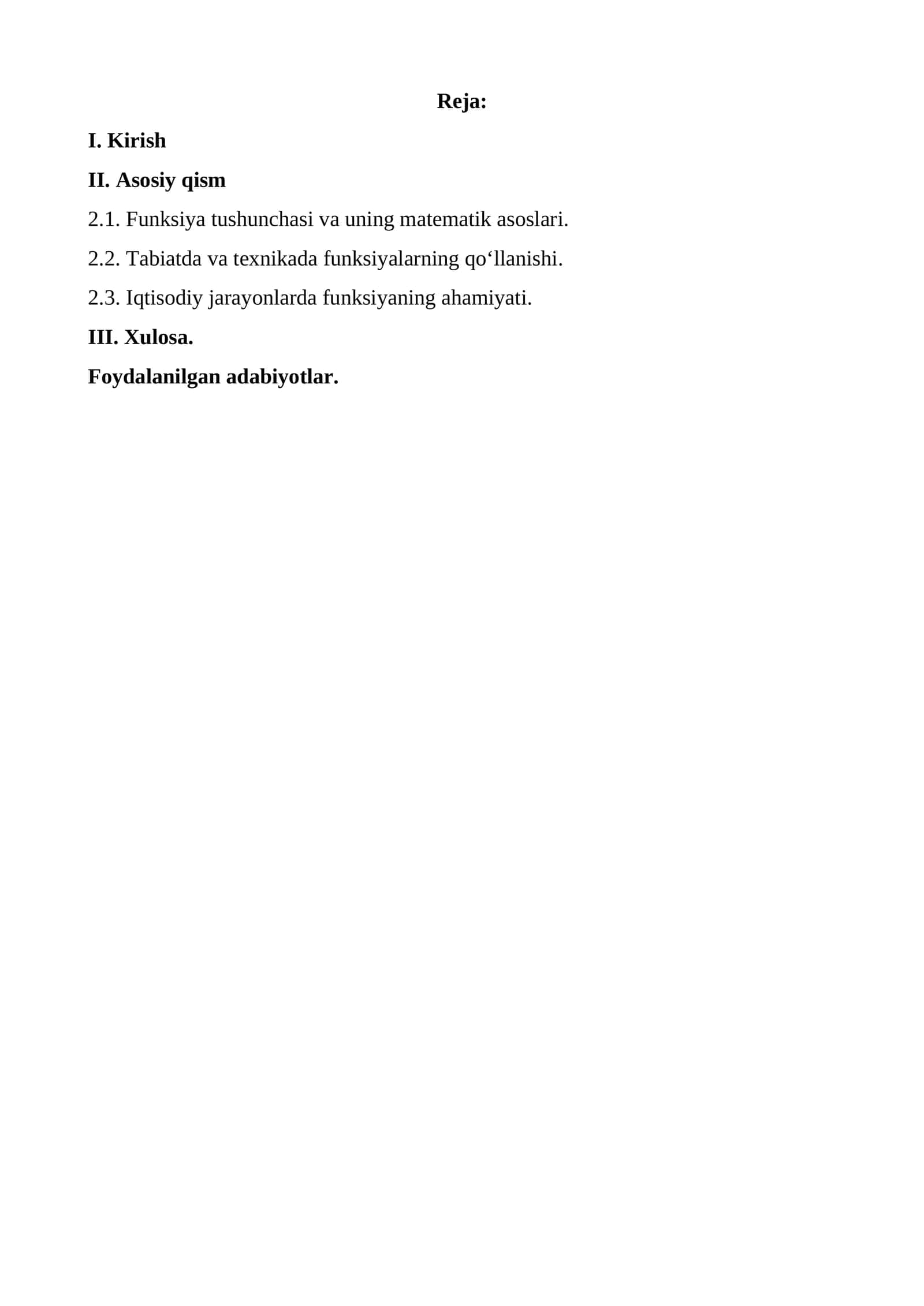 Funksiya tushunchasi va uning matematik asoslari
