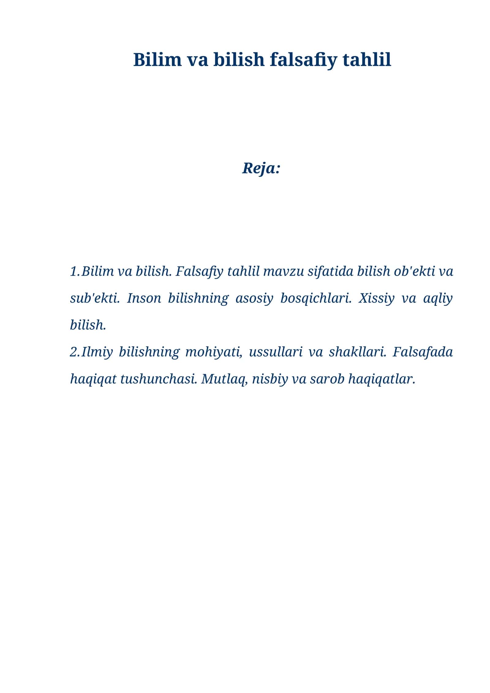 Bilim va bilish falsafiy tahlil