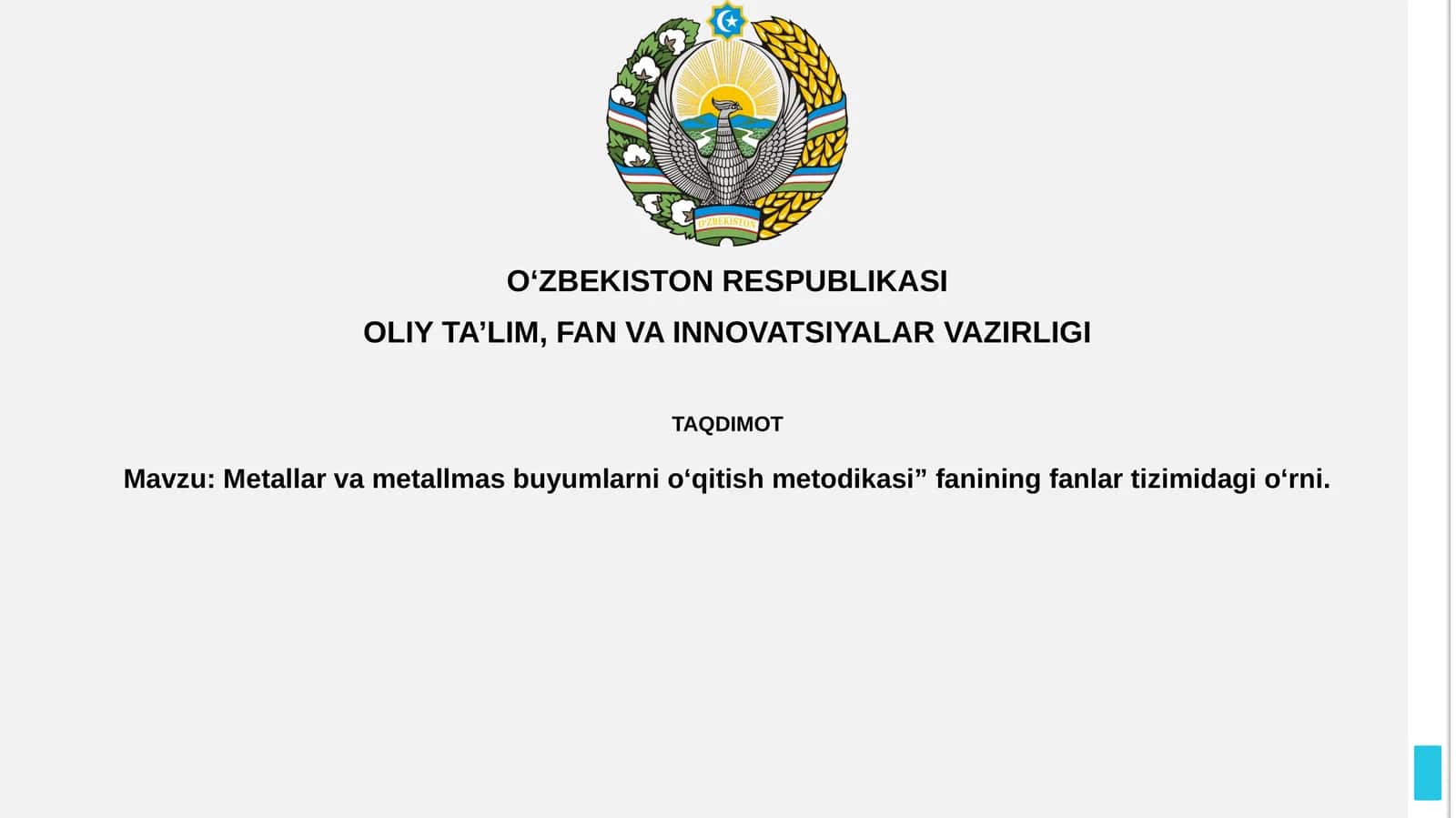 Metallar va metallmas buyumlarni o‘qitish metodikasi