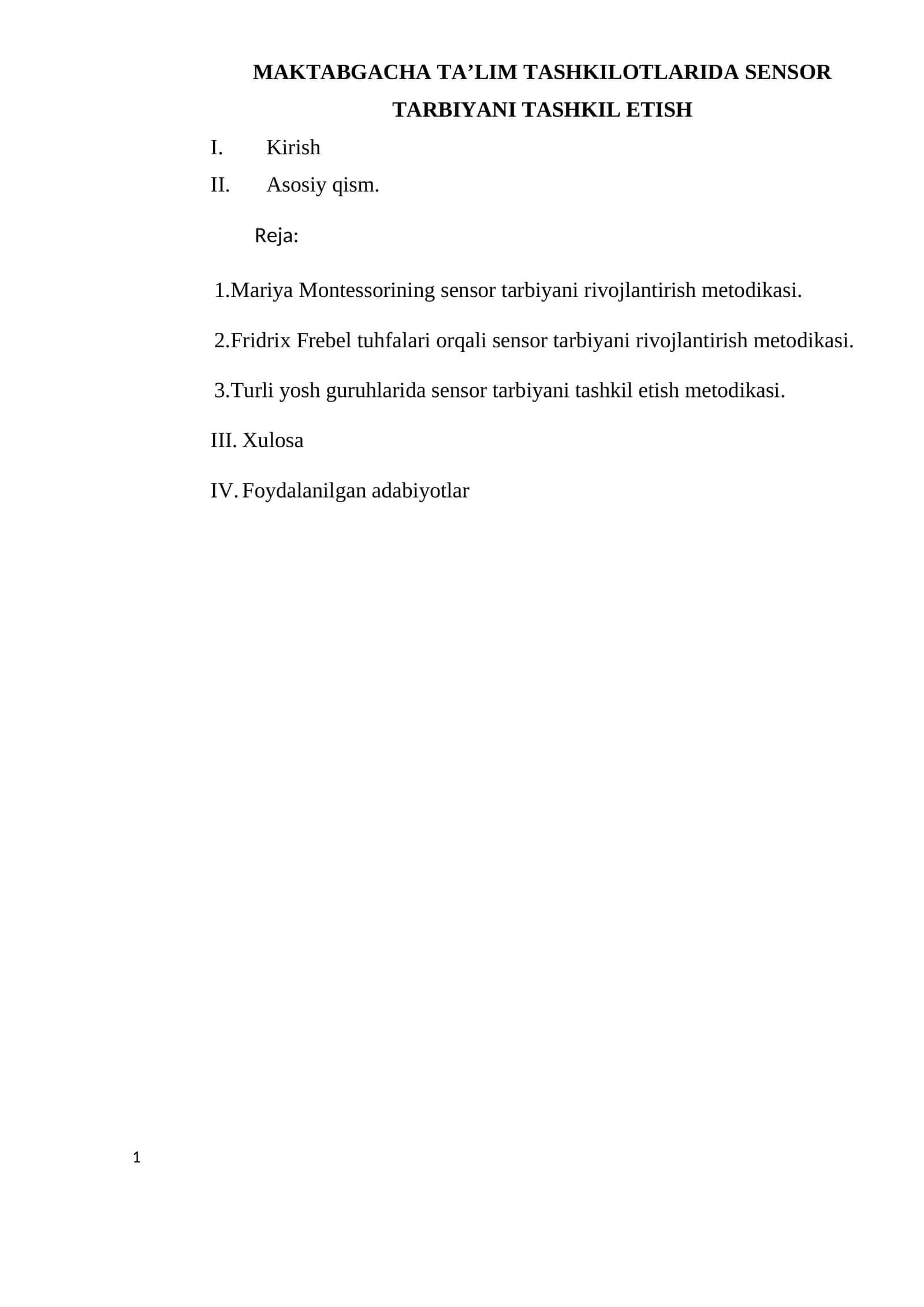 MAKTABGACHA TA’LIM TASHKILOTLARIDA SENSOR TARBIYANI TASHKIL ETISH