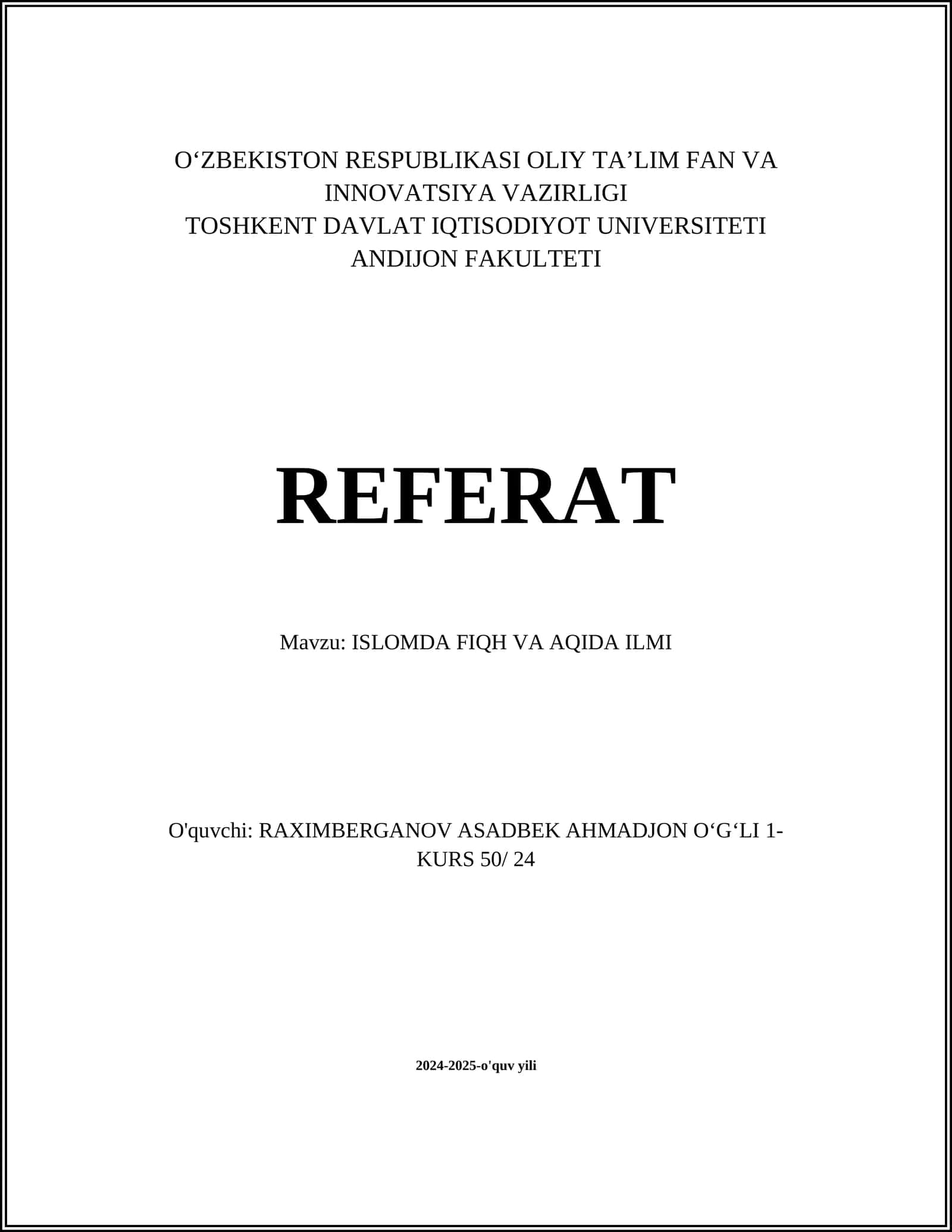 ISLOMDA FIQH VA AQIDA ILMI