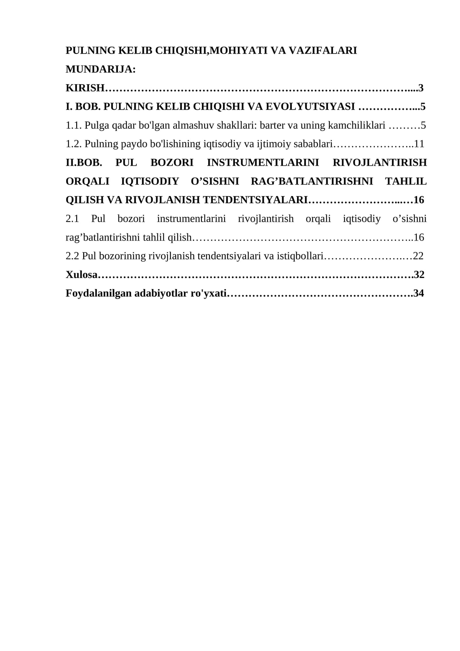 PULNING KELIB CHIQISHI,MOHIYATI VA VAZIFALARI