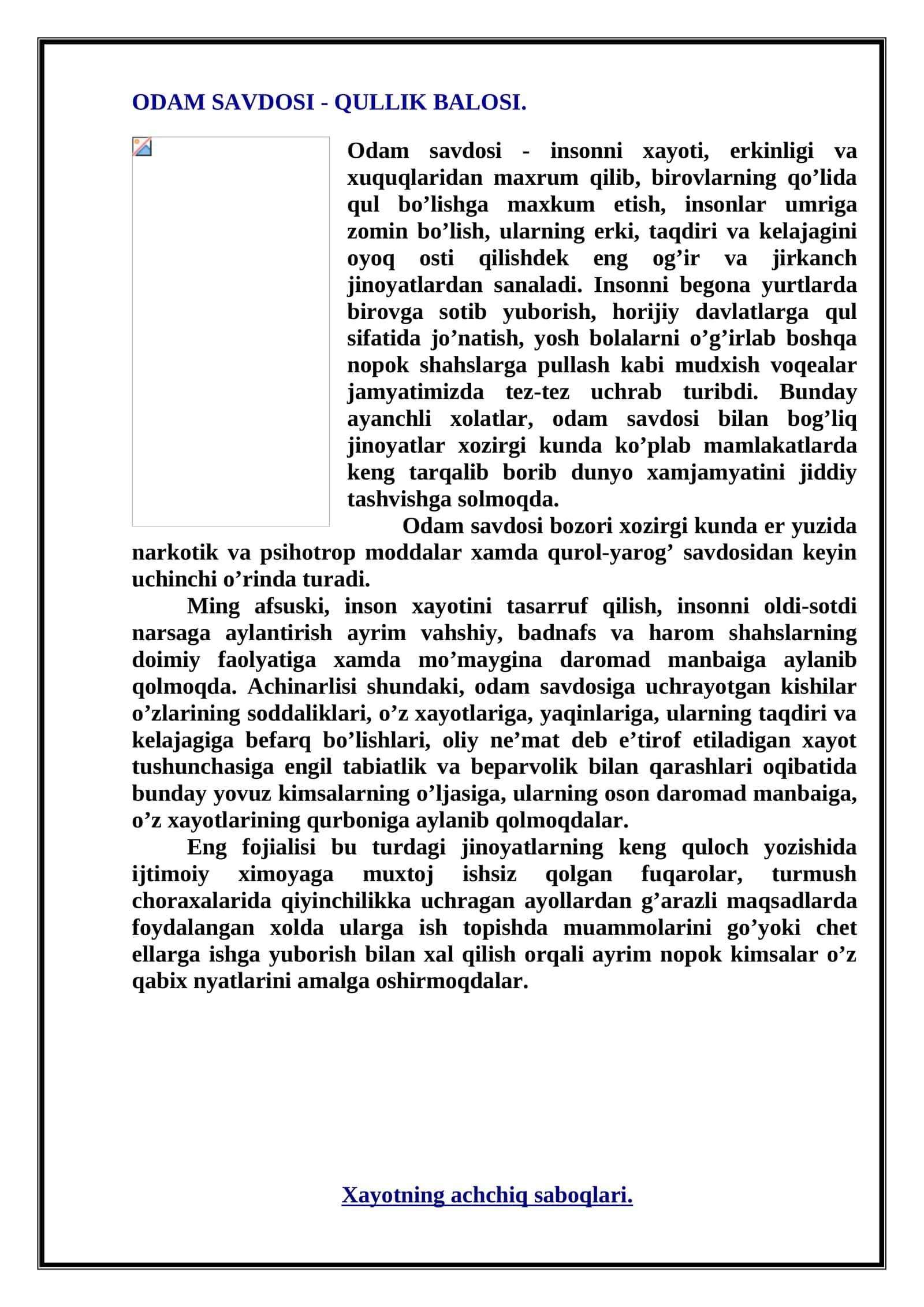 ODAM SAVDOSI - QULLIK BALOSI