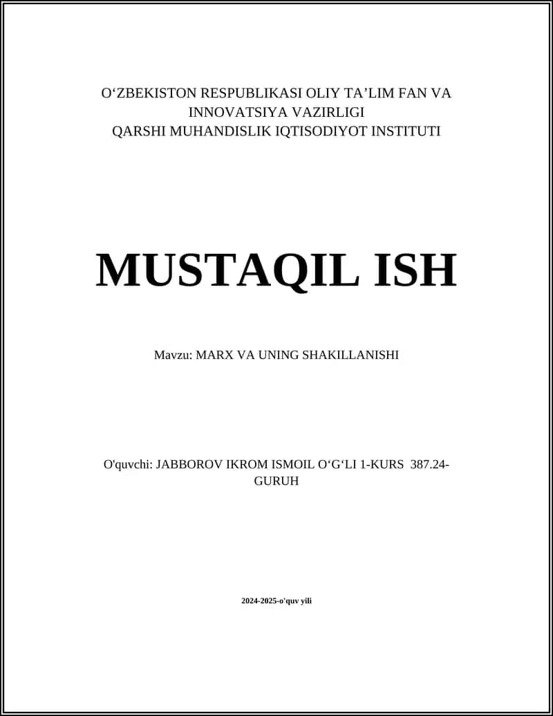 MARX VA UNING SHAKILLANISHI