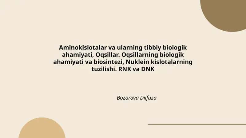Aminokislotalar va ularning tibbiy biologik ahamiyati