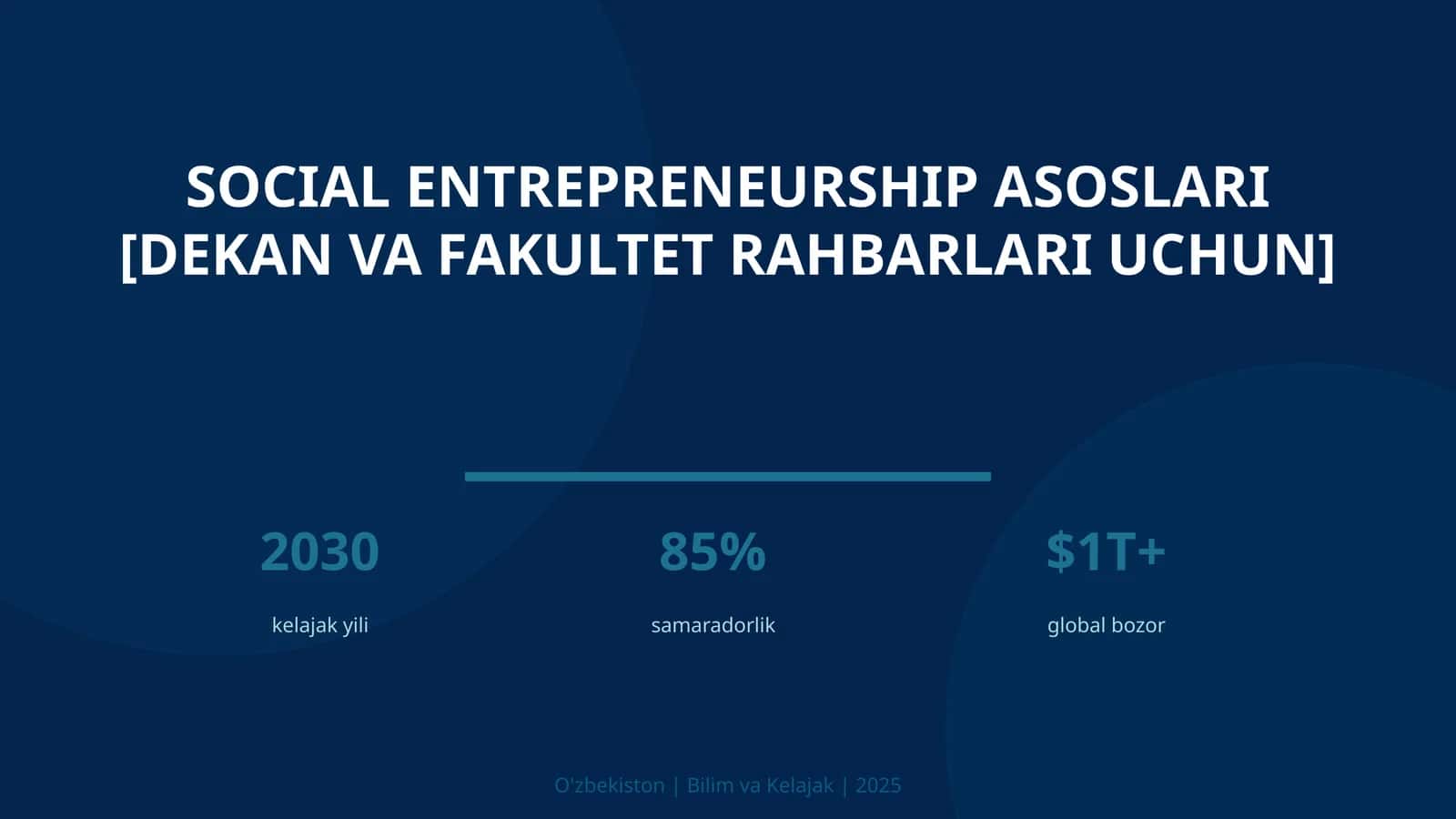 SOCIAL ENTREPRENEURSHIP ASOSLARI [DEKAN VA FAKULTET RAHBARLARI UCHUN]