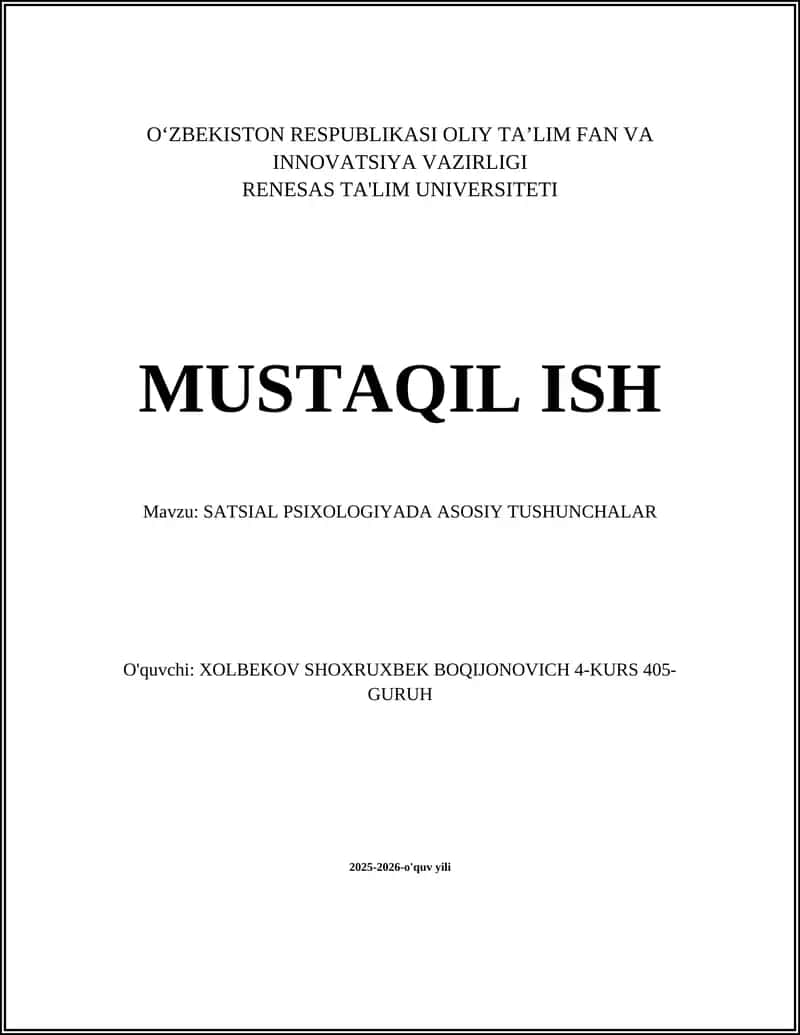 SATSIAL PSIXOLOGIYADA ASOSIY TUSHUNCHALAR
