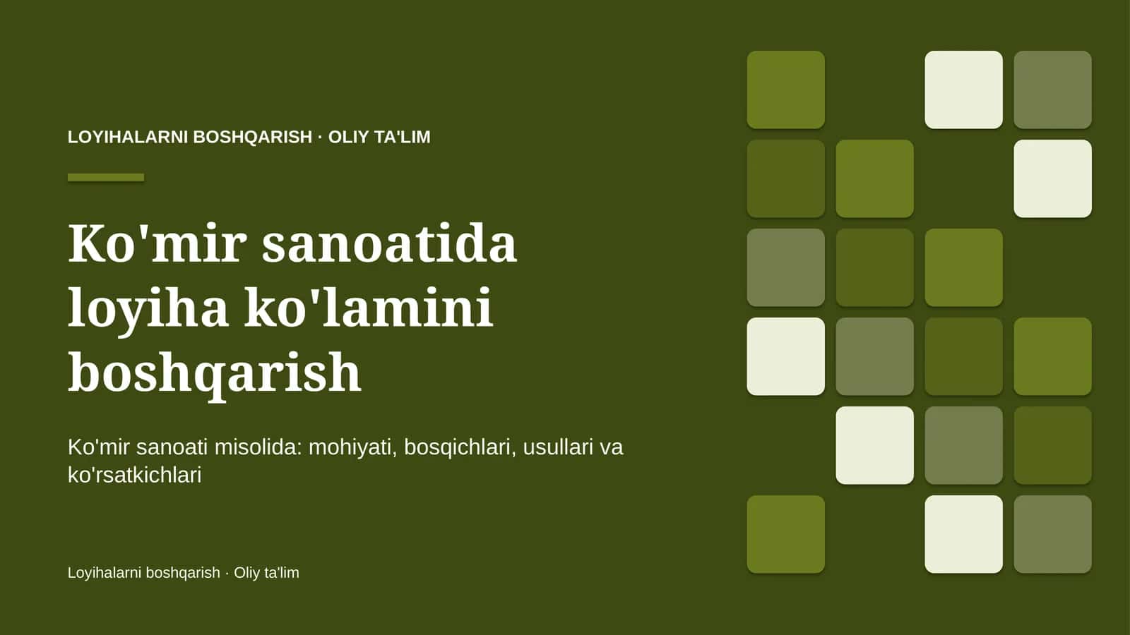 Ko'mir sanoatida loyiha ko'lamini boshqarish