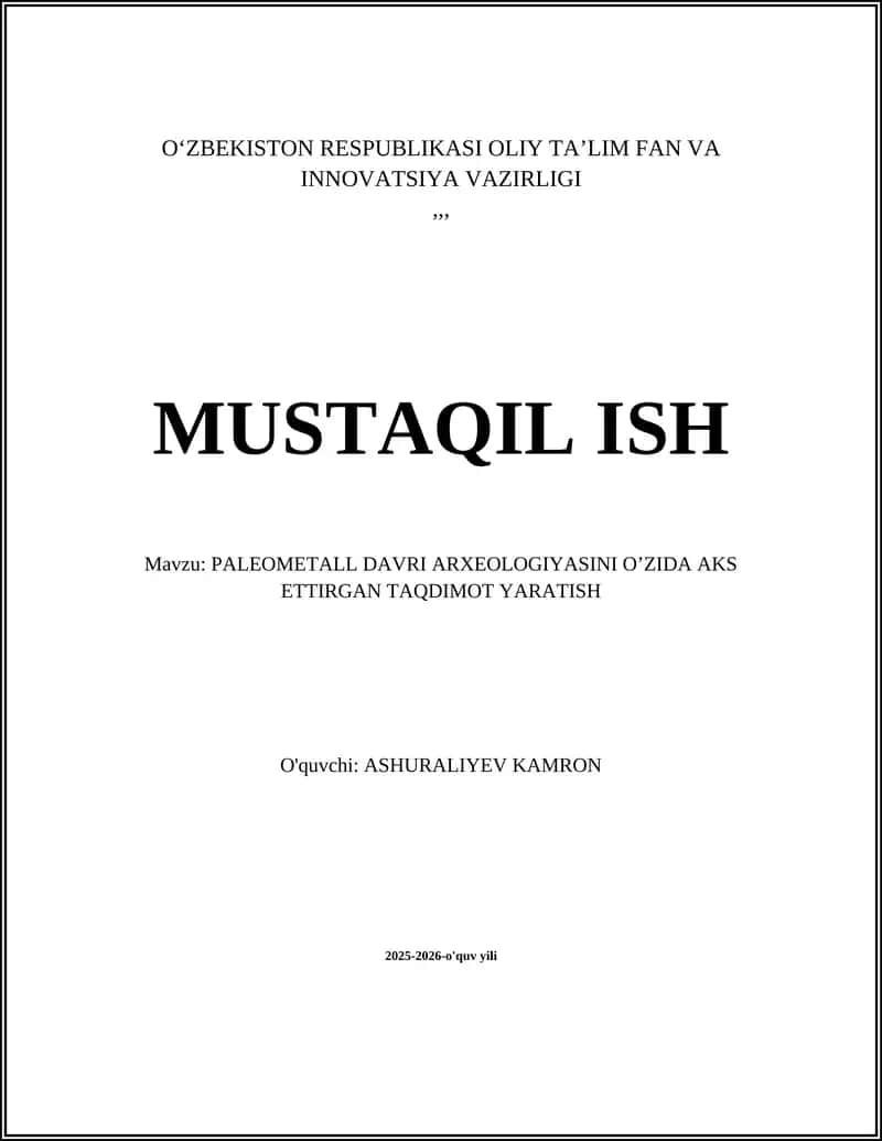 Paleometall Davri Arxeologiyasiga Umumiy Kirish