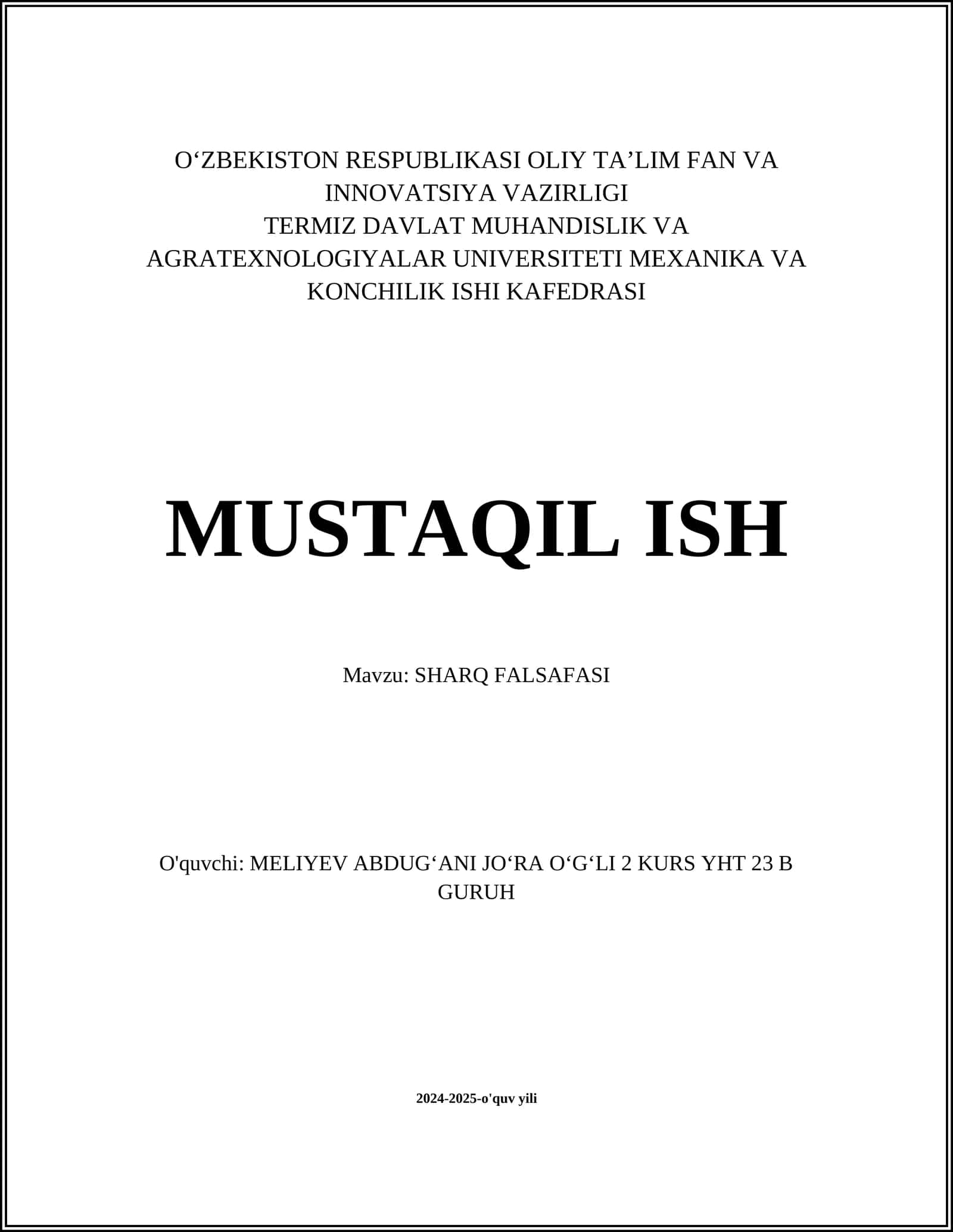 SHARQ FALSAFASI