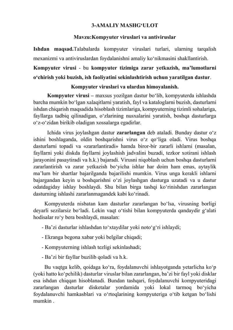 Kompyuter viruslari va antiviruslar