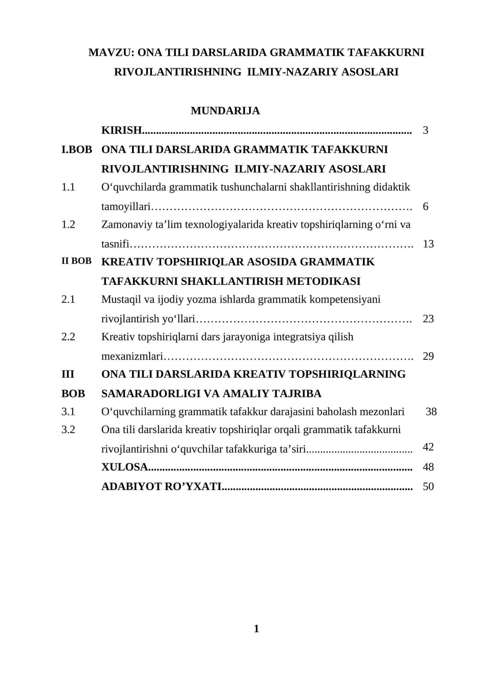 ONA TILI DARSLARIDA GRAMMATIK TAFAKKURNI RIVOJLANTIRISHNING  ILMIY-NAZARIY ASOSLARI