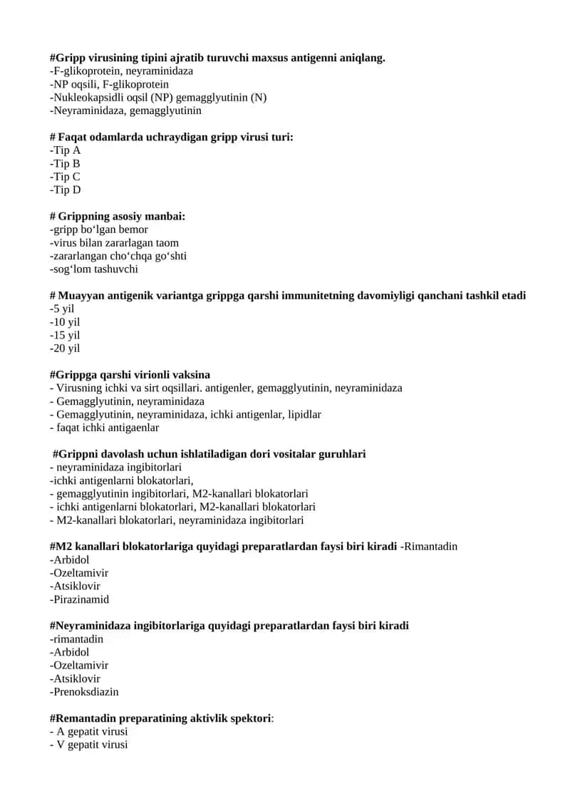 Viruslarga qarshi vositalar test