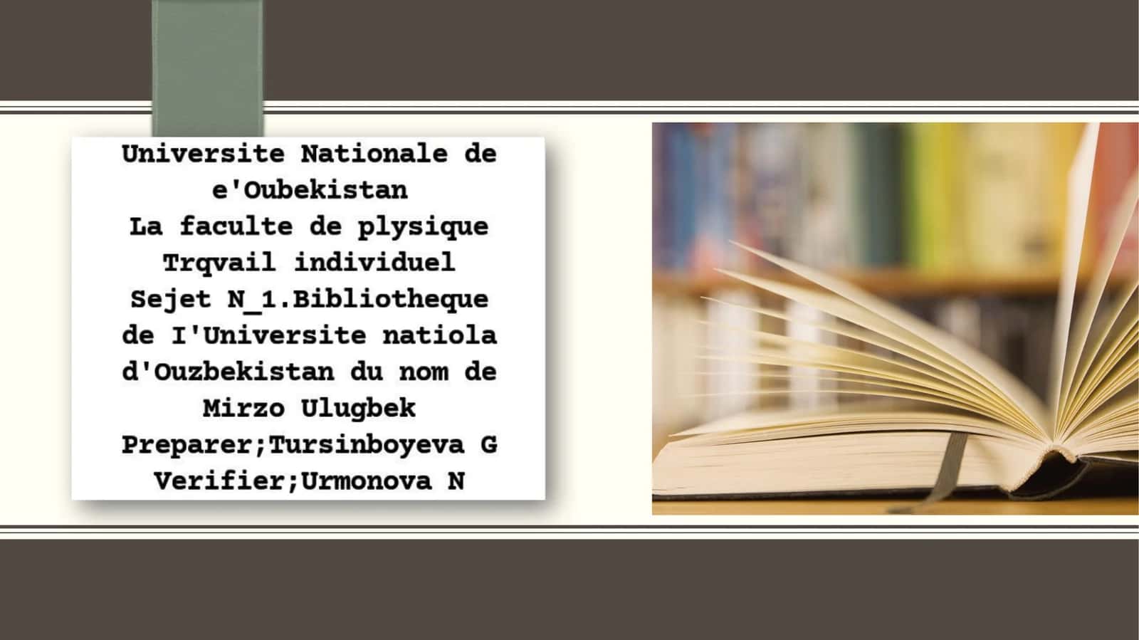 Bibliothèque de l'Université nationale d'Ouzbékistan du nom deMirzoUlugbek