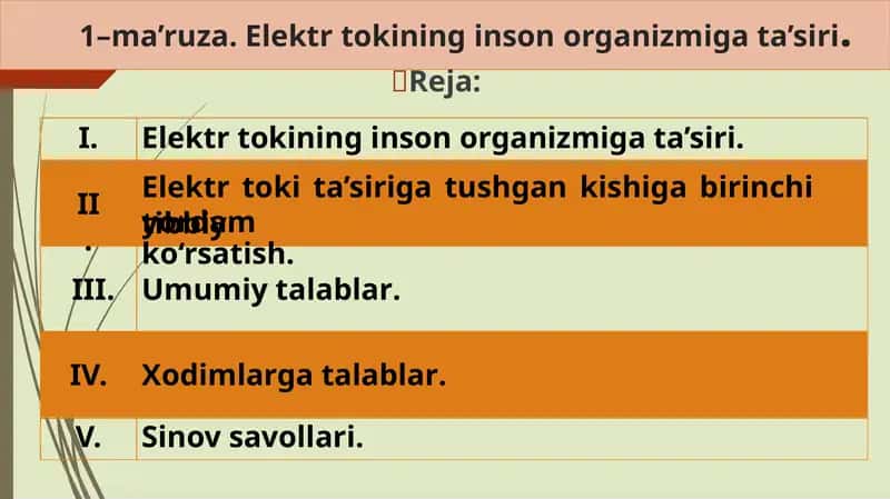 Elektr tokning inson organizmiga ta’siri