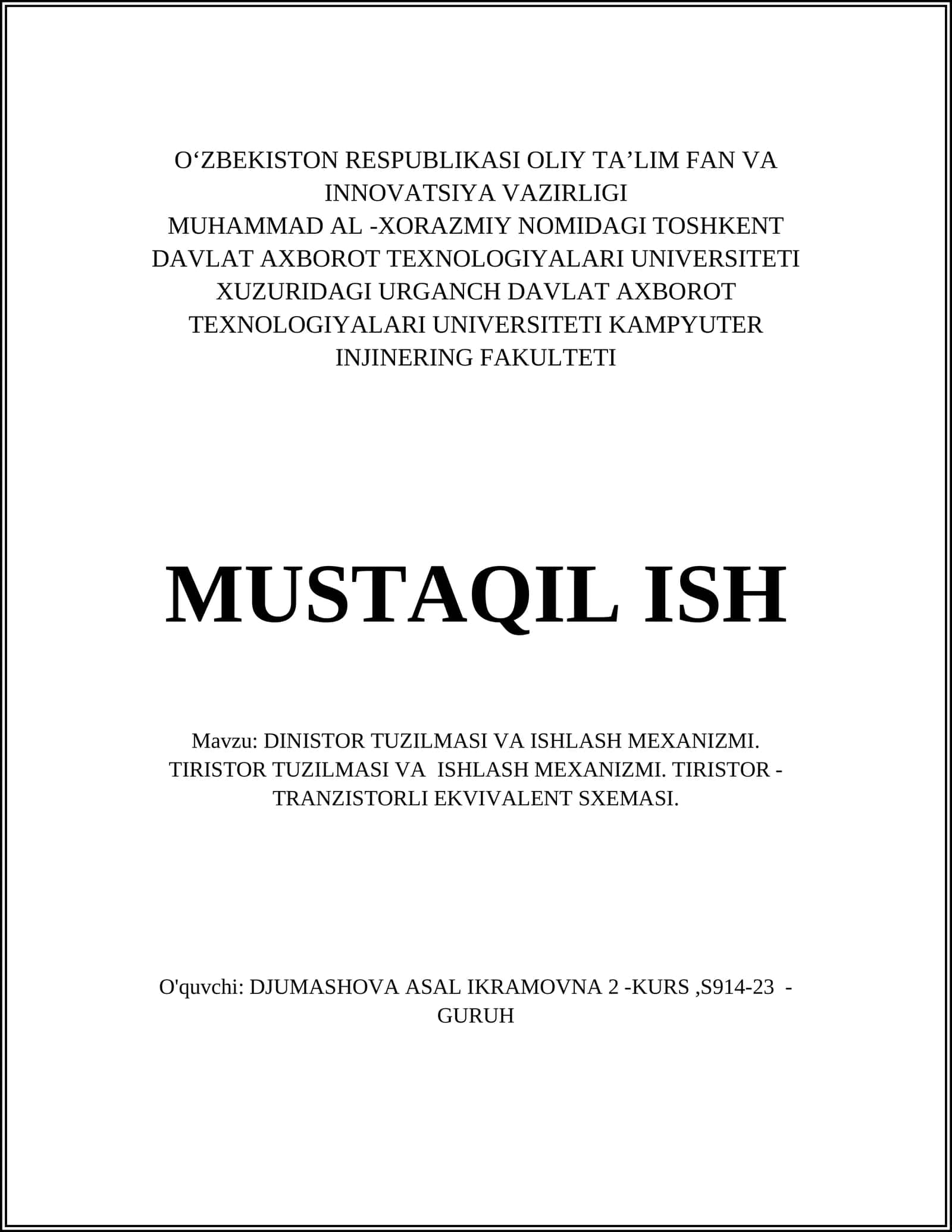 DINISTOR TUZILMASI VA ISHLASH MEXANIZMI. TIRISTOR TUZILMASI VA ISHLASH MEXANIZMI. TIRISTOR - TRANZISTORLI EKVIVALENT SXEMASI