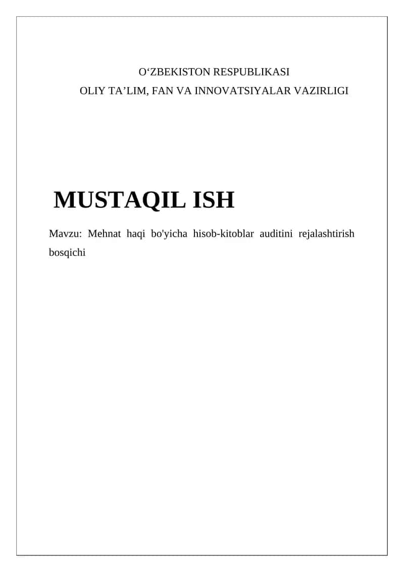 Mehnat haqi bo'yicha hisob-kitoblar auditini rejalashtirish bosqichi