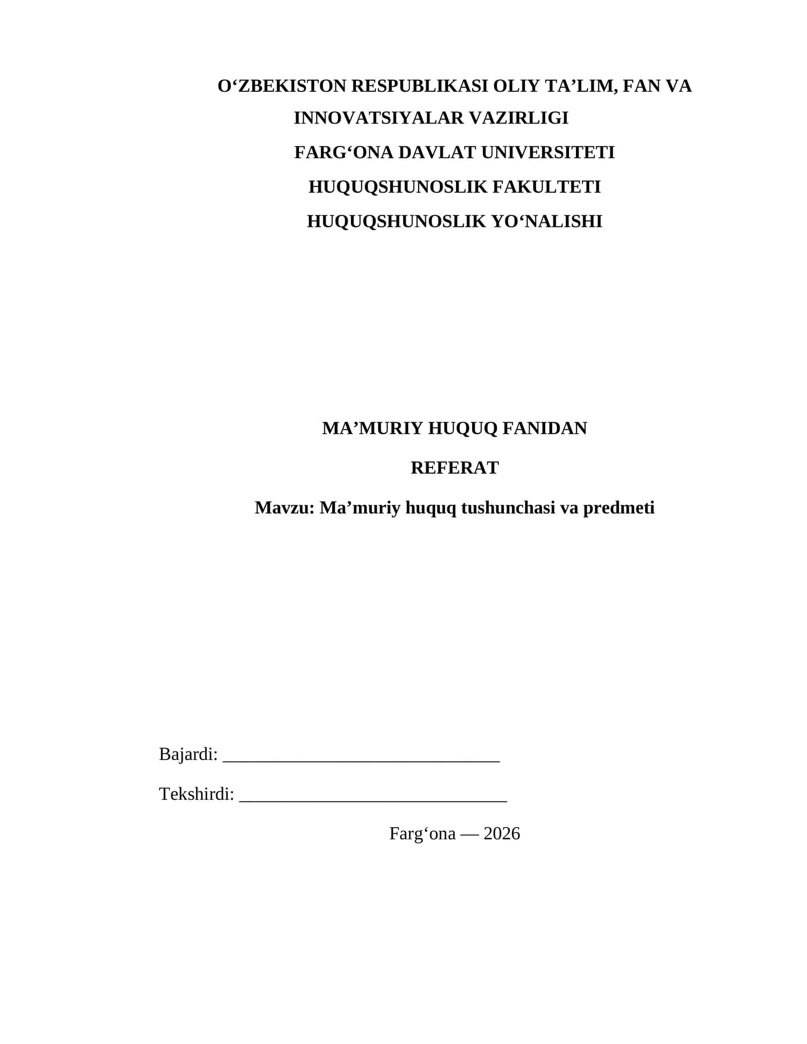 MA'MURIY HUQUQ FANIDAN REFERAT
