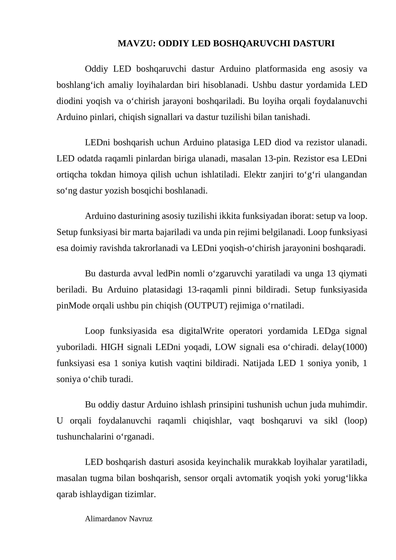 ODDIY LED BOSHQARUVCHI DASTURI