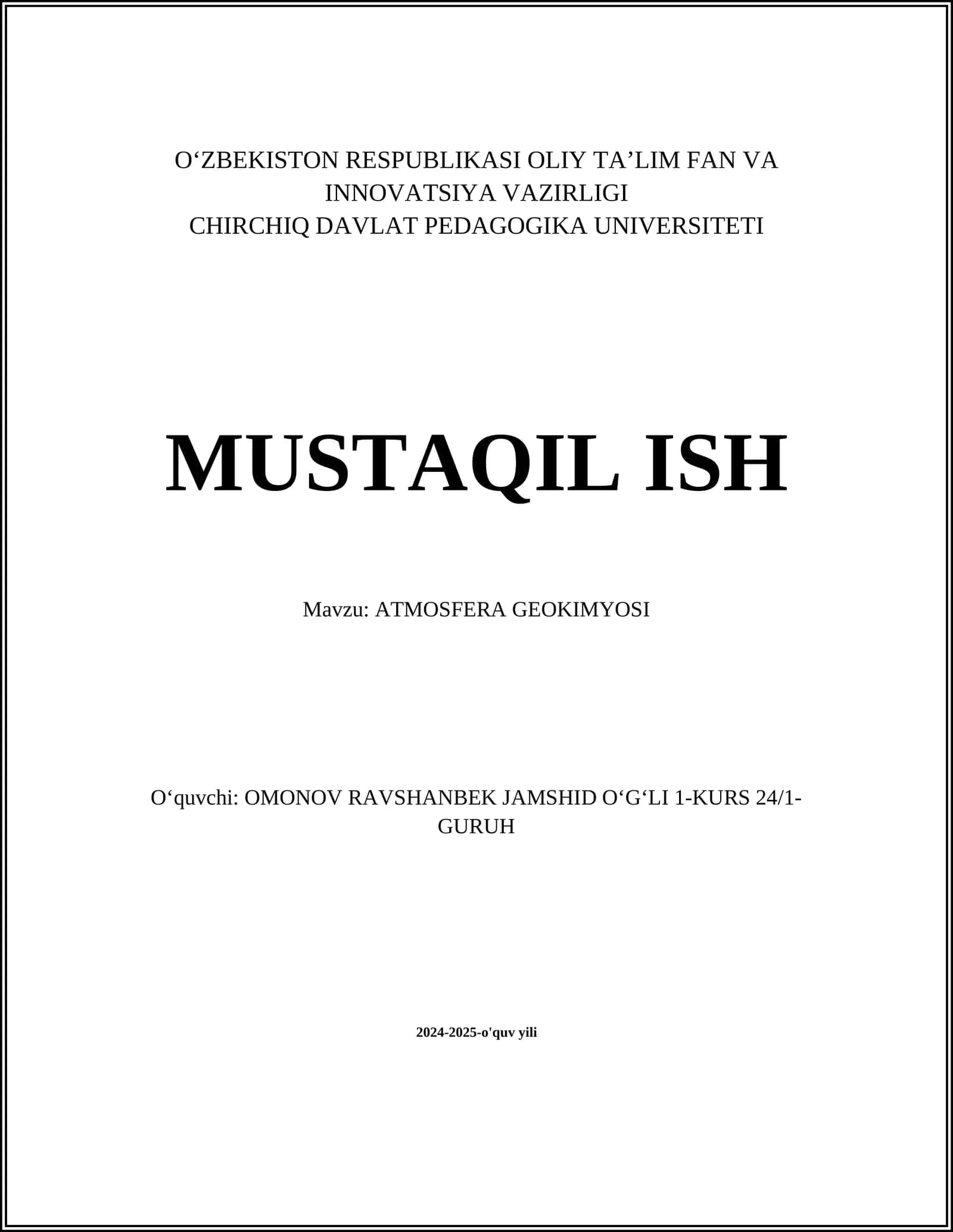 ATMOSFERA GEOKIMYOSI