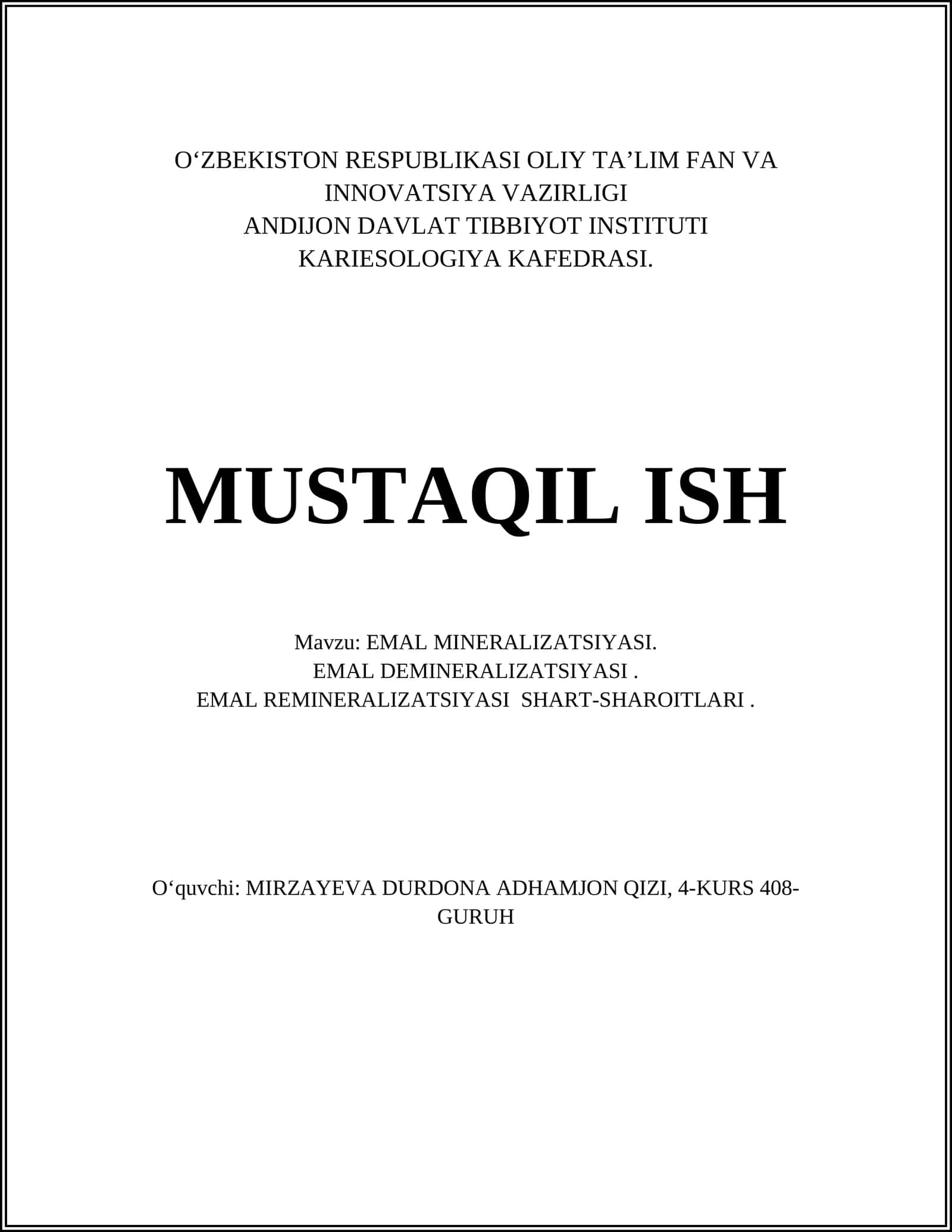 EMAL MINERALIZATSIYASI