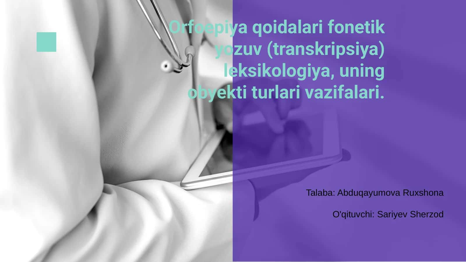 Orfoepiya qoidalari fonetik yozuv (transkripsiya) leksikologiya