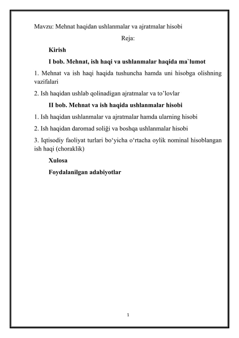 Mehnat haqidan ushlanmalar va ajratmalar hisobi