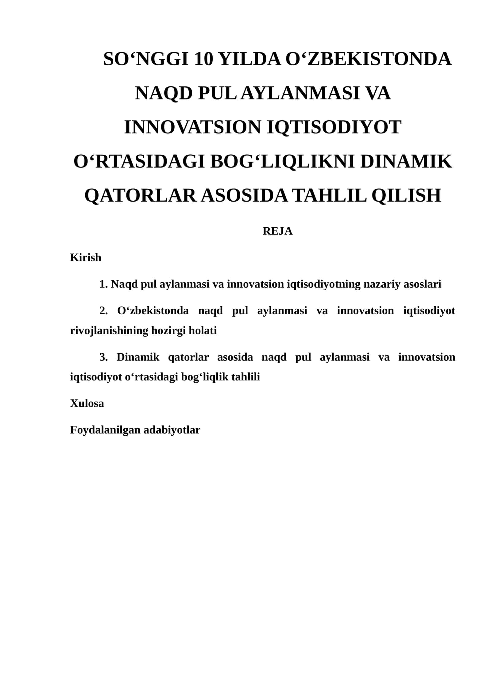 Naqd pul aylanmasi va innovatsion iqtisodiyotning bosqichlari