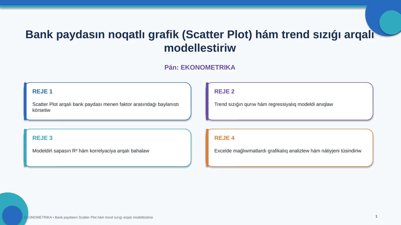 Scatter Plot hám trend sızıǵı arqalı modellestiriw