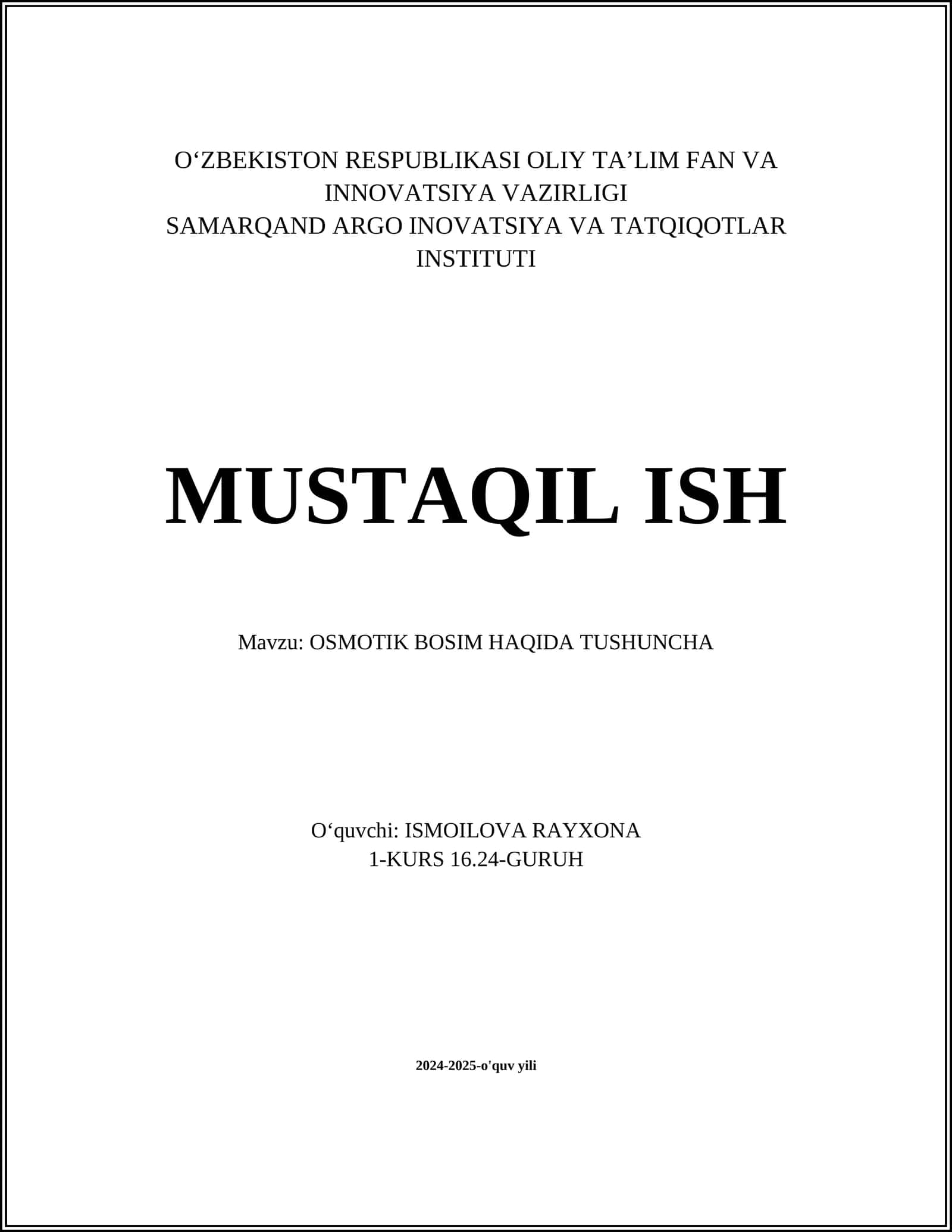 OSMOTIK BOSIM HAQIDA TUSHUNCHA