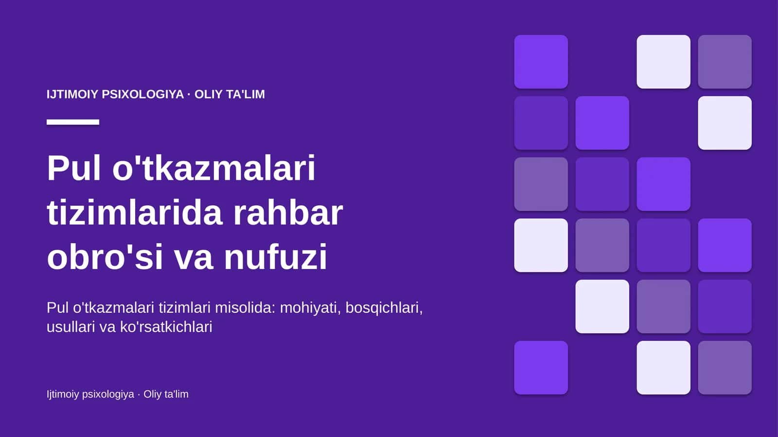 Pul o'tkazmalari tizimlarida rahbar obro'si va nufuzi