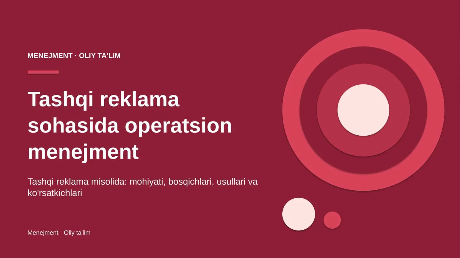 Tashqi reklama sohasida operatsion menejment