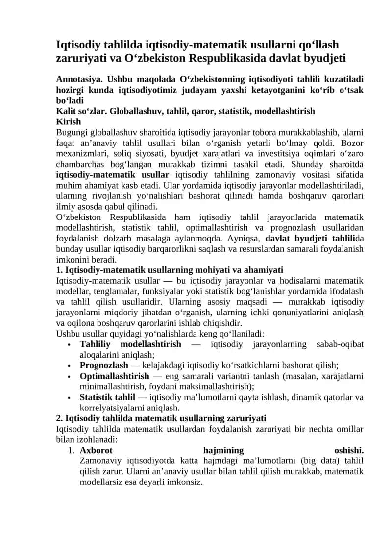 Iqtisodiy-matematik usullar