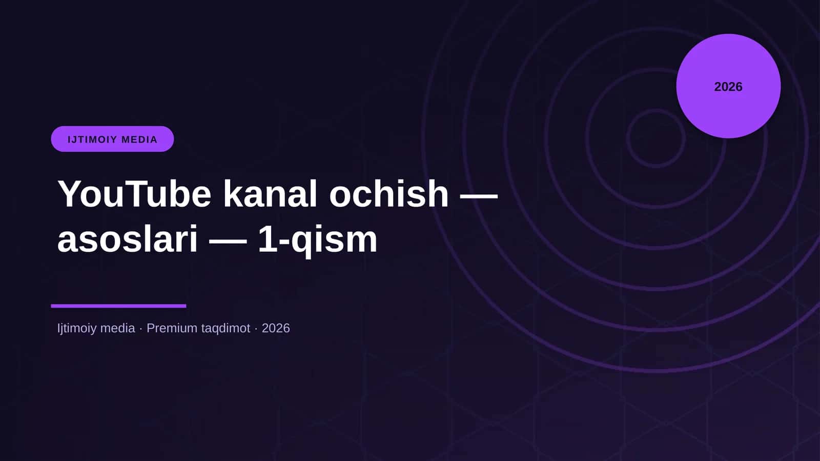 YouTube kanal ochish — asoslari — 1-qism