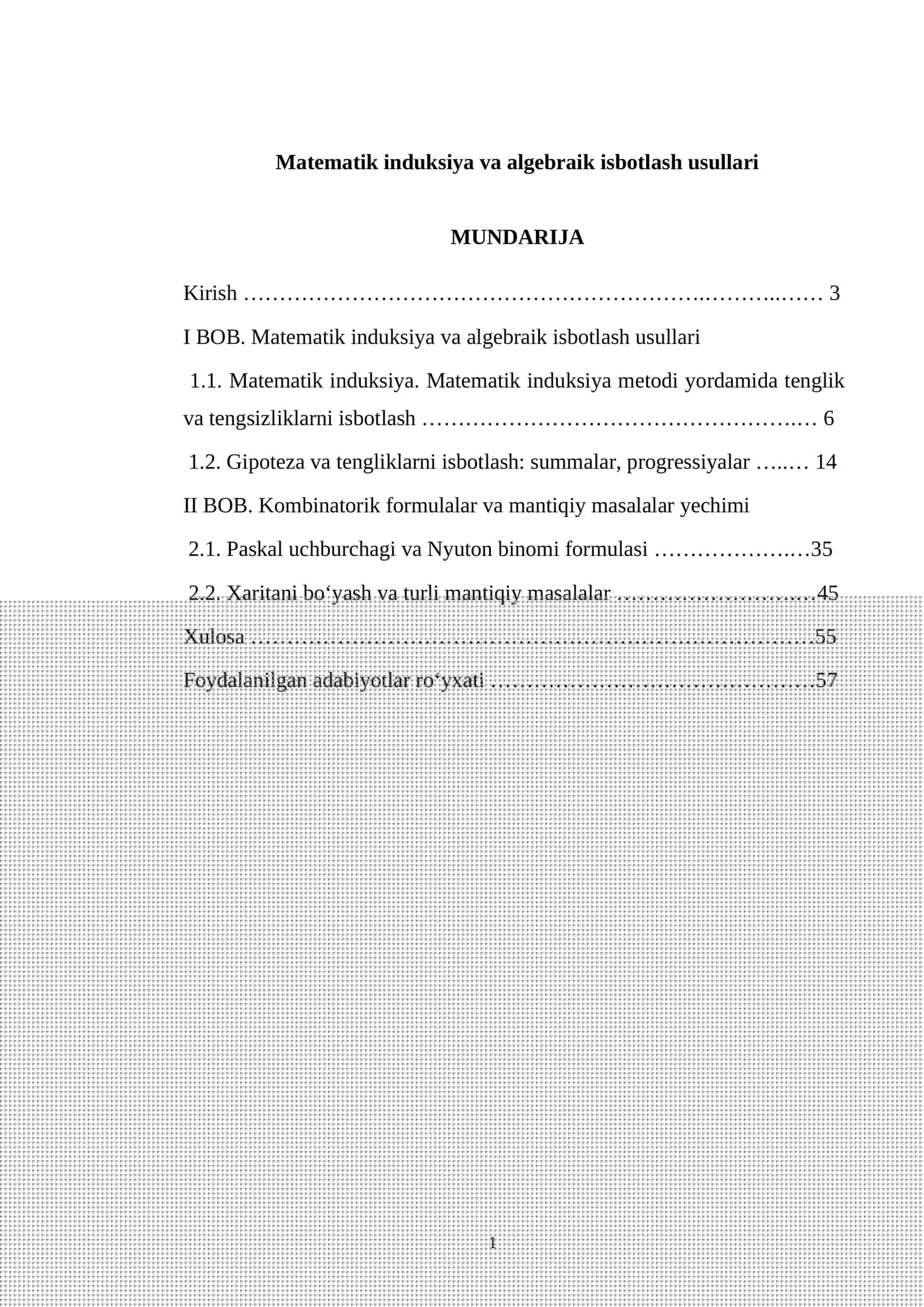 Matematik induksiya va algebraik isbotlash usullari