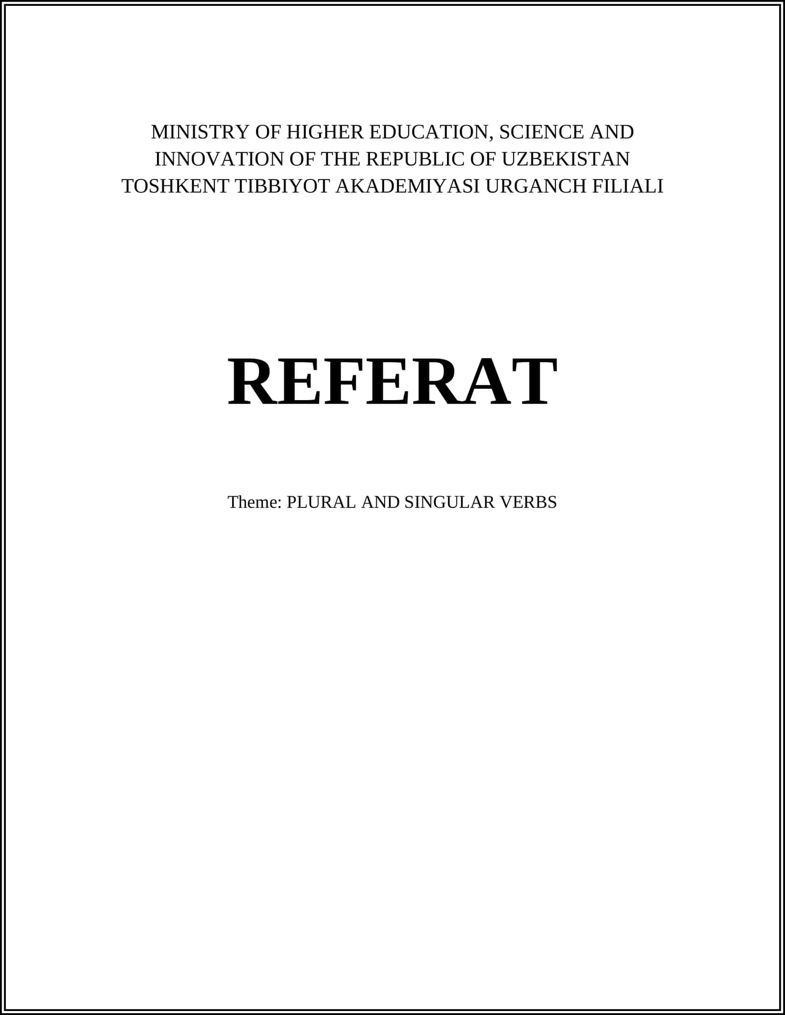 PLURAL AND SINGULAR VERBS REFERAT