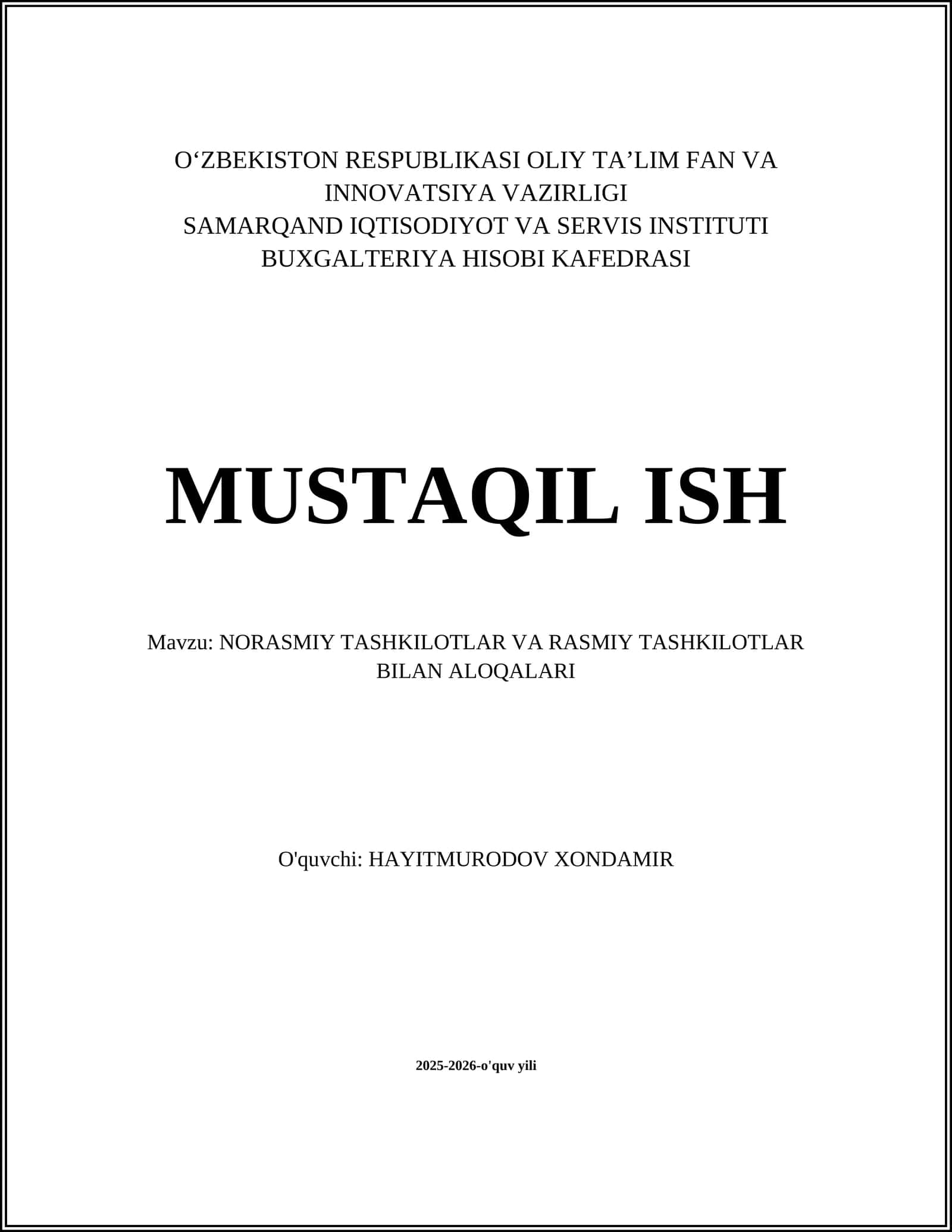 NORASMIY TASHKILOTLAR VA RASMIY TASHKILOTLAR BILAN ALOQALARI
