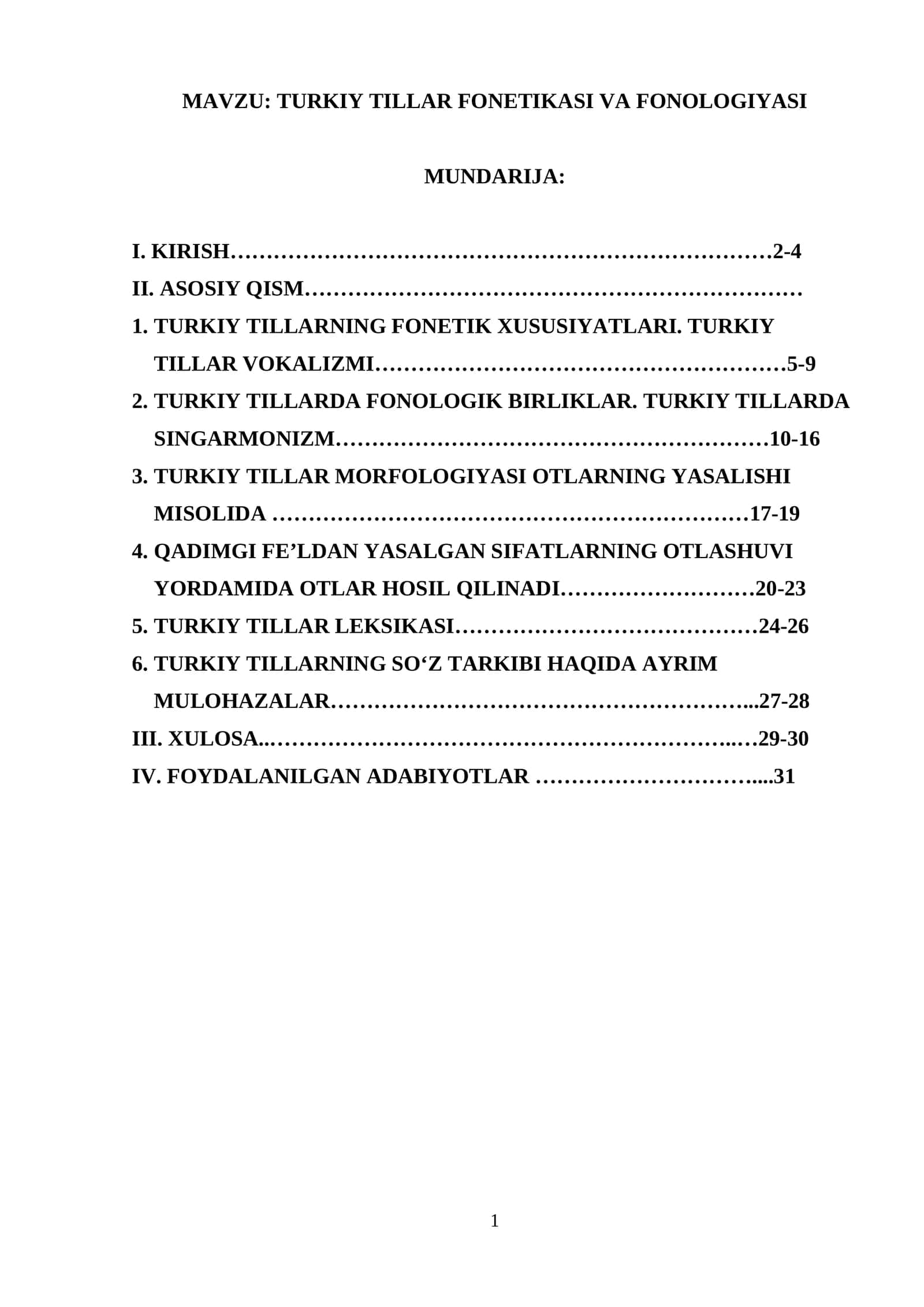 TURKIY TILLAR FONETIKASI VA FONOLOGIYASI