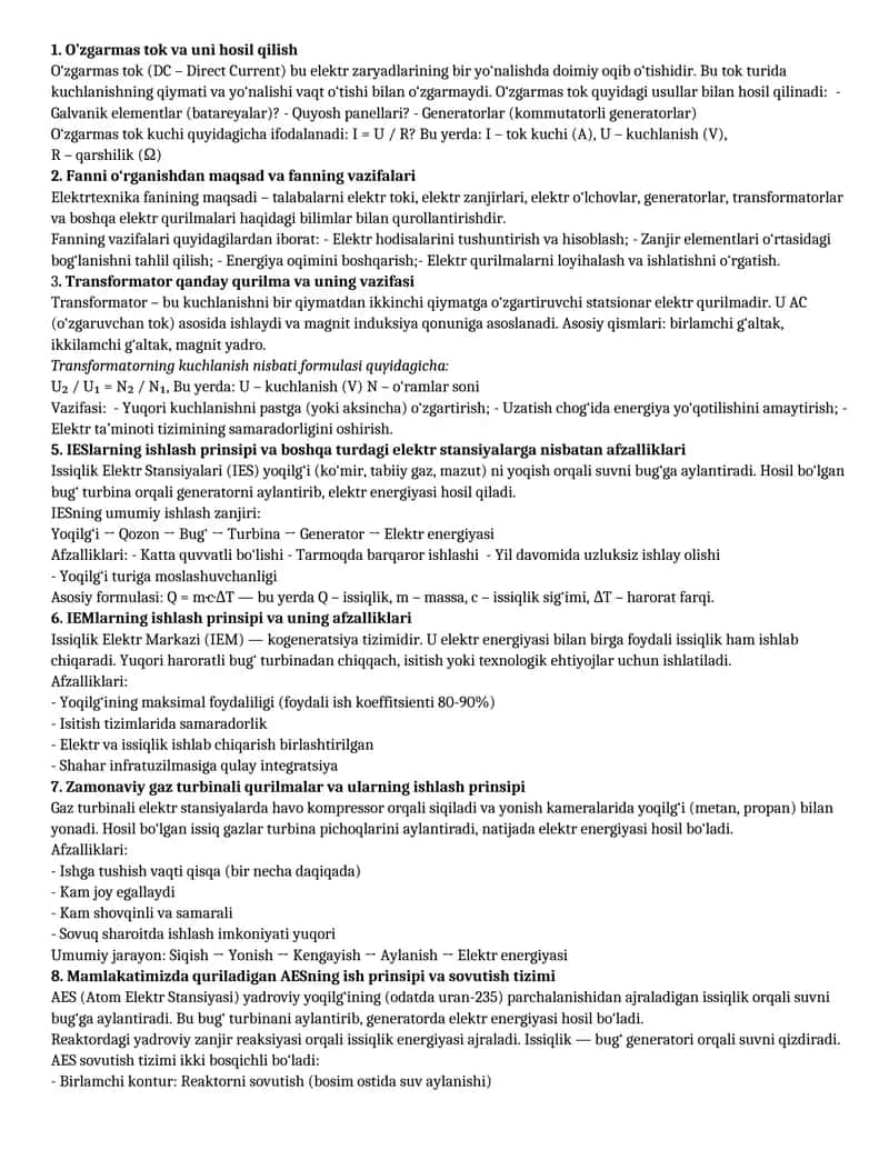 O’zgarmas tok va uni hosil qilish