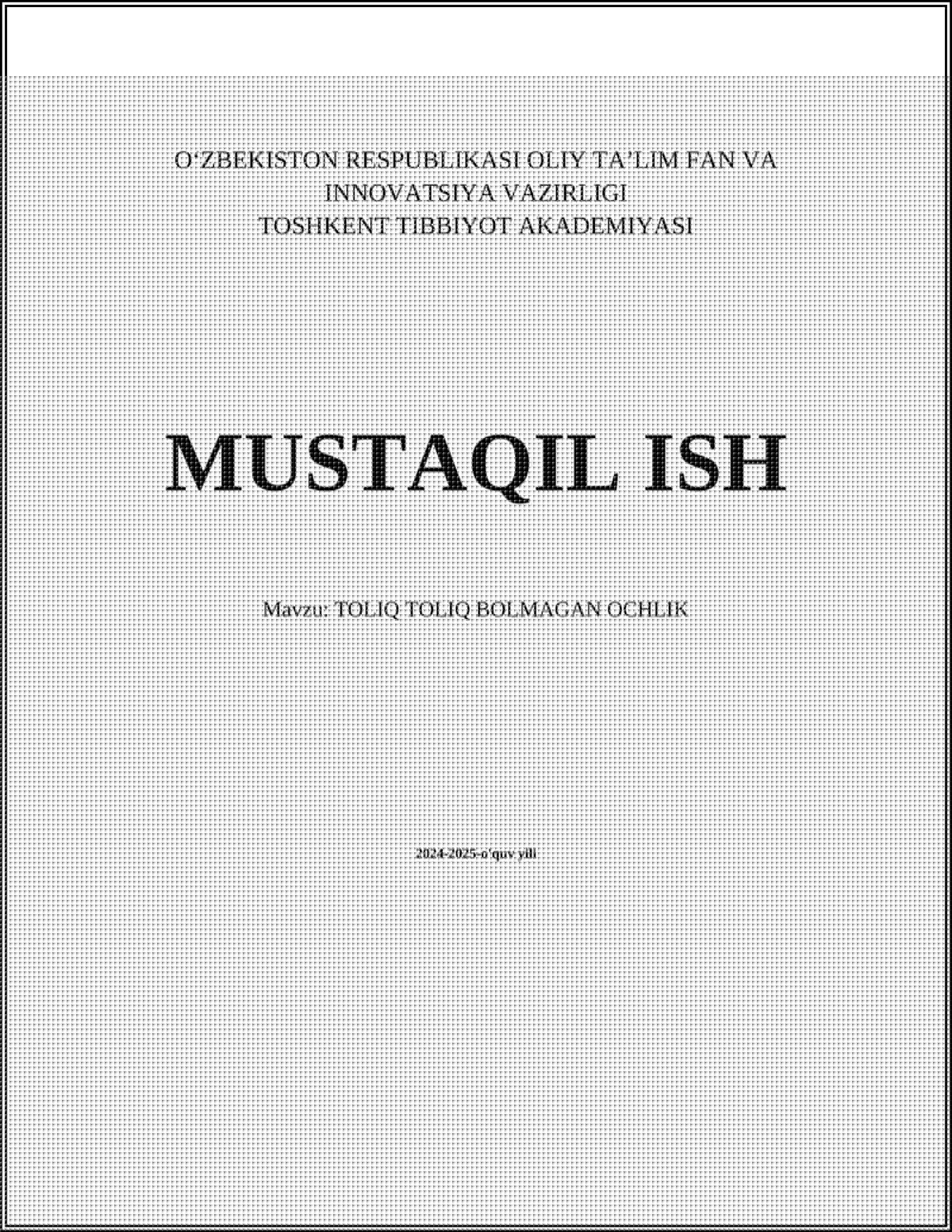 TOLIQ TOLIQ BOLMAGAN OCHLIK