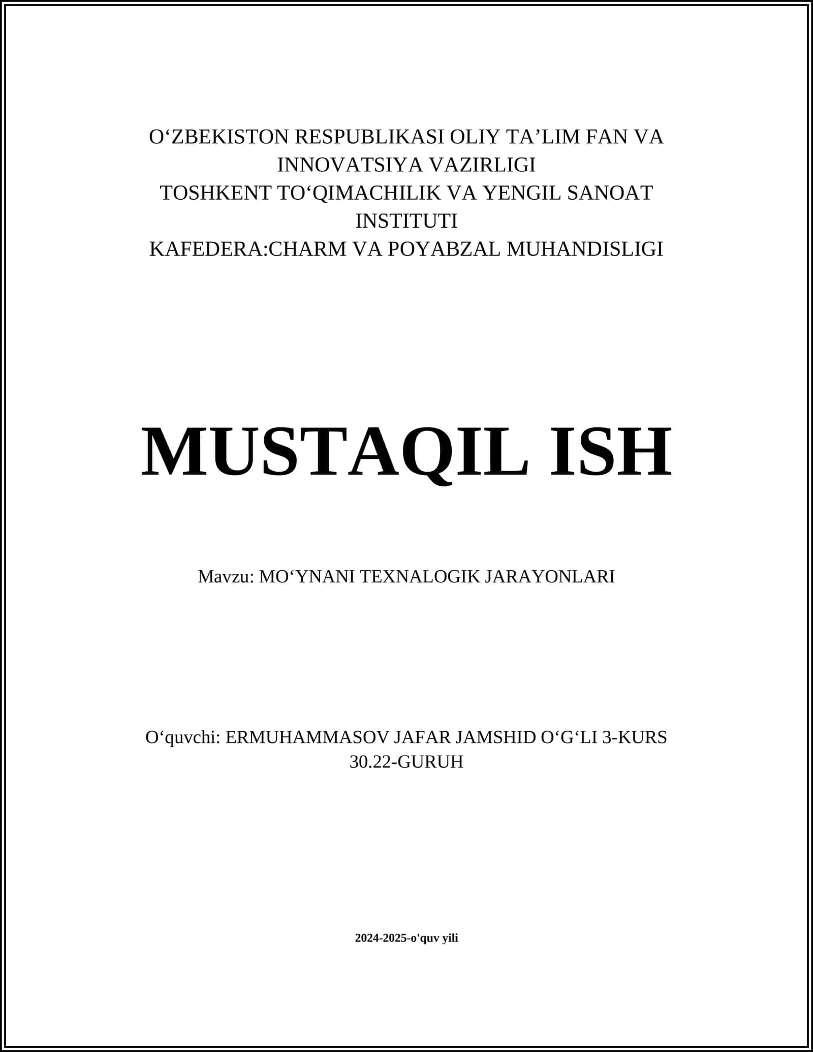 MOʻYNANI TAYYORLASH TEXNOLOGIYALARI