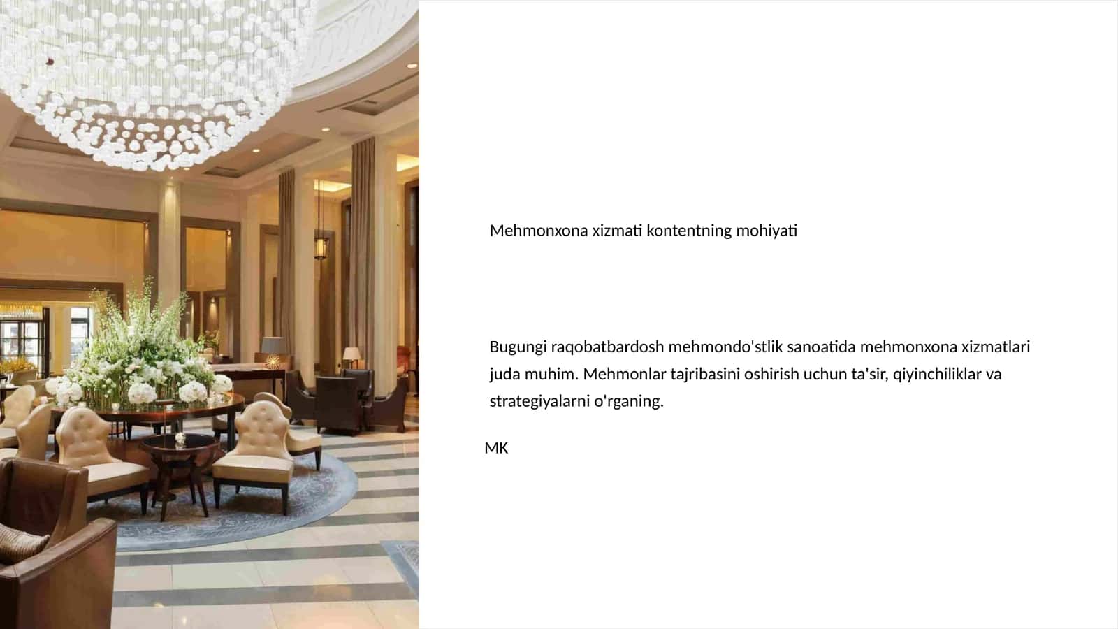 Mehmonxona xizmati kontentning mohiyati