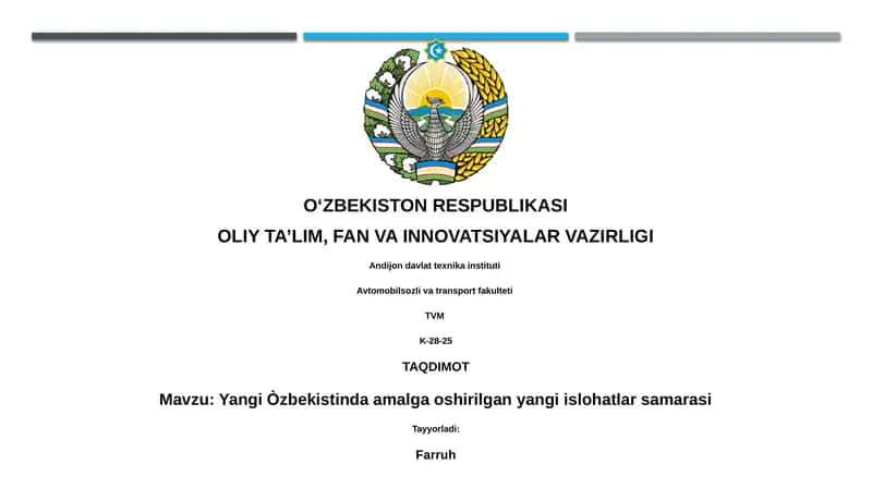 Yangi Òzbekistinda amalga oshirilgan yangi islohatlar samarasi