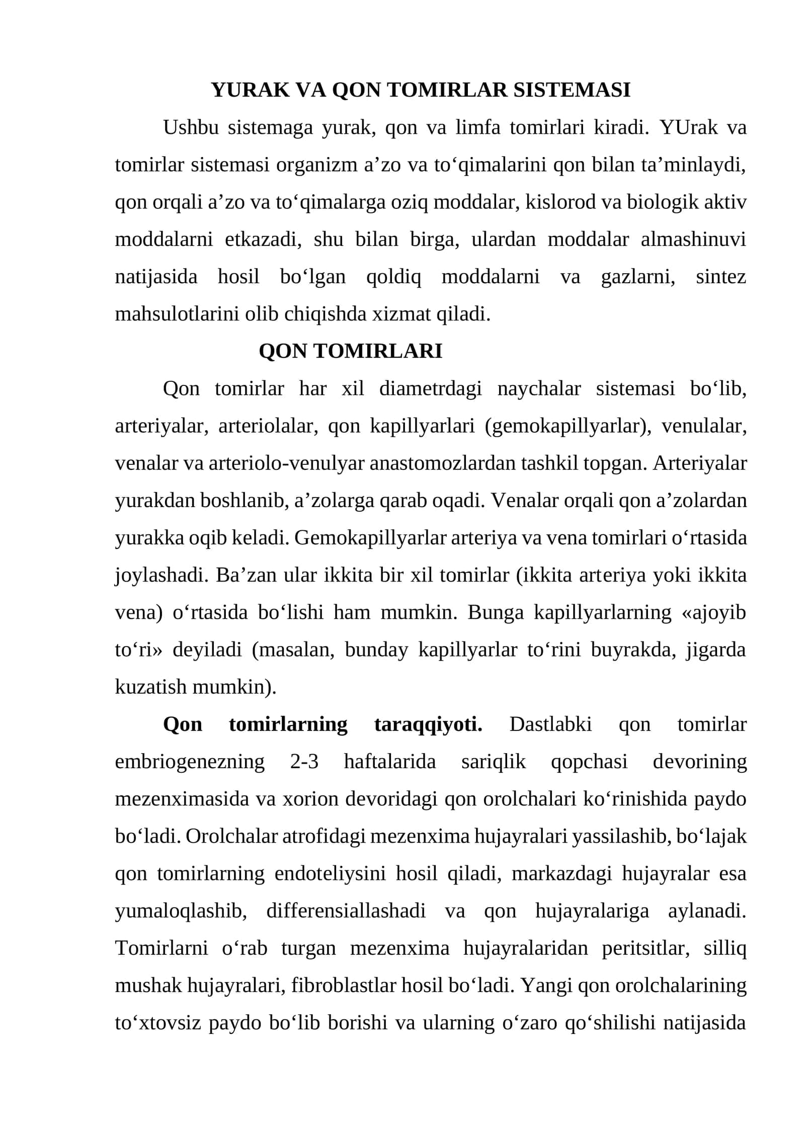 YURAK VA QON TOMIRLAR SISTЕMASI