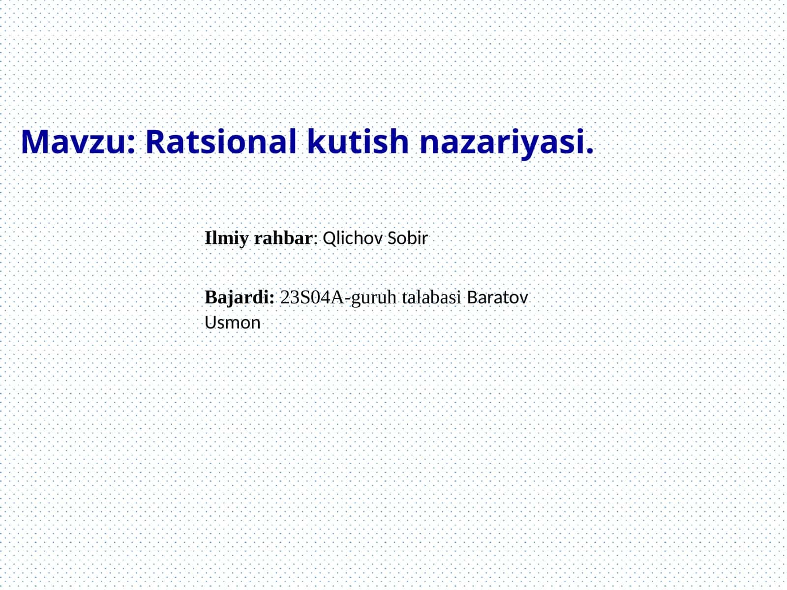 Ratsional kutish nazariyasi