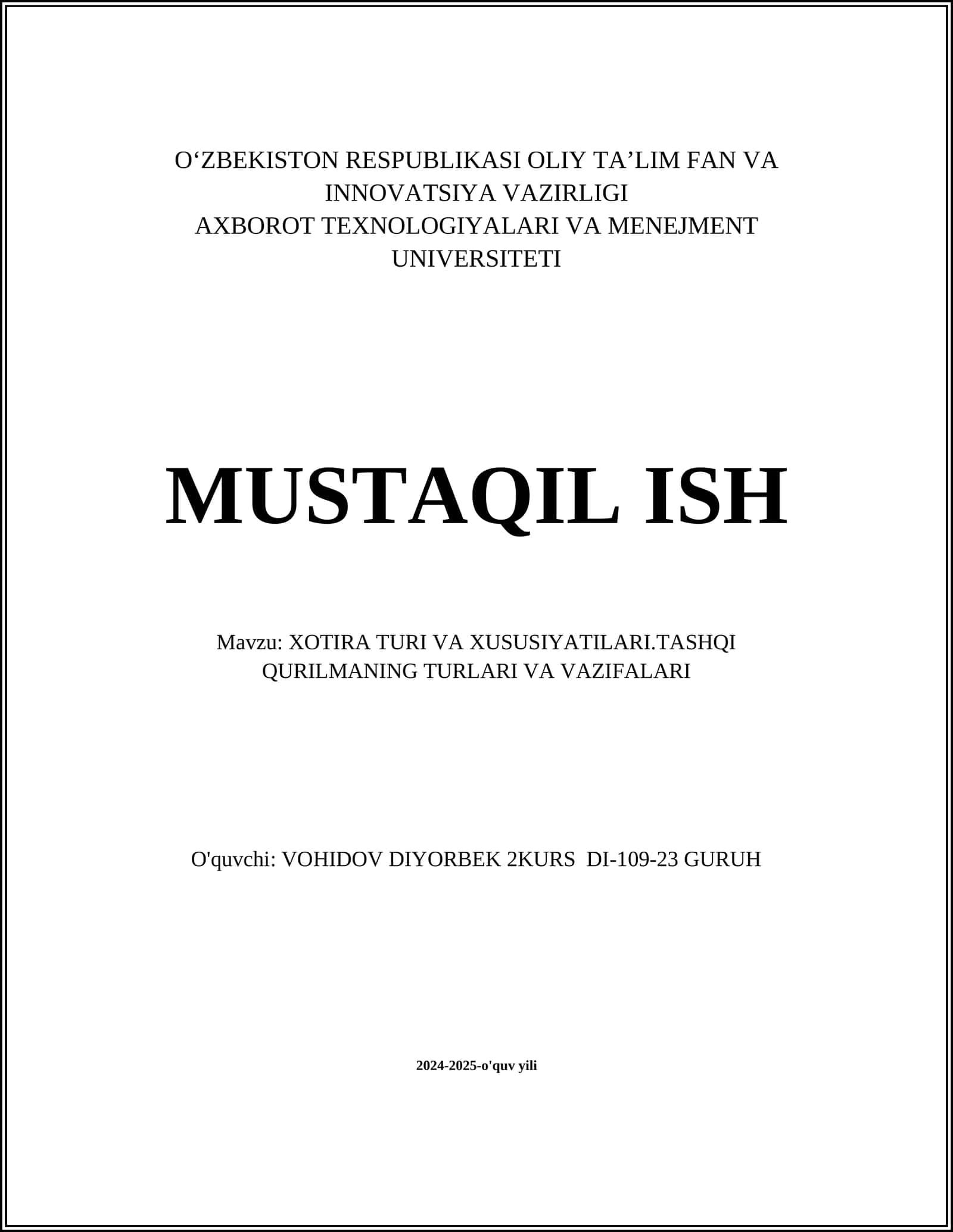 Xotira Turlari va Xususiyatlari