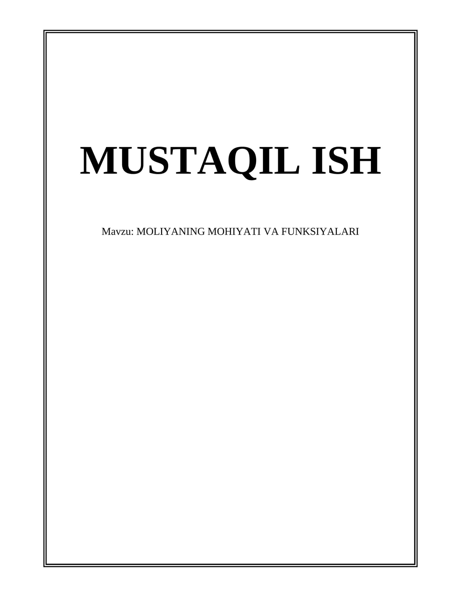 MOLIYANING MOHIYATI VA FUNKSIYALARI